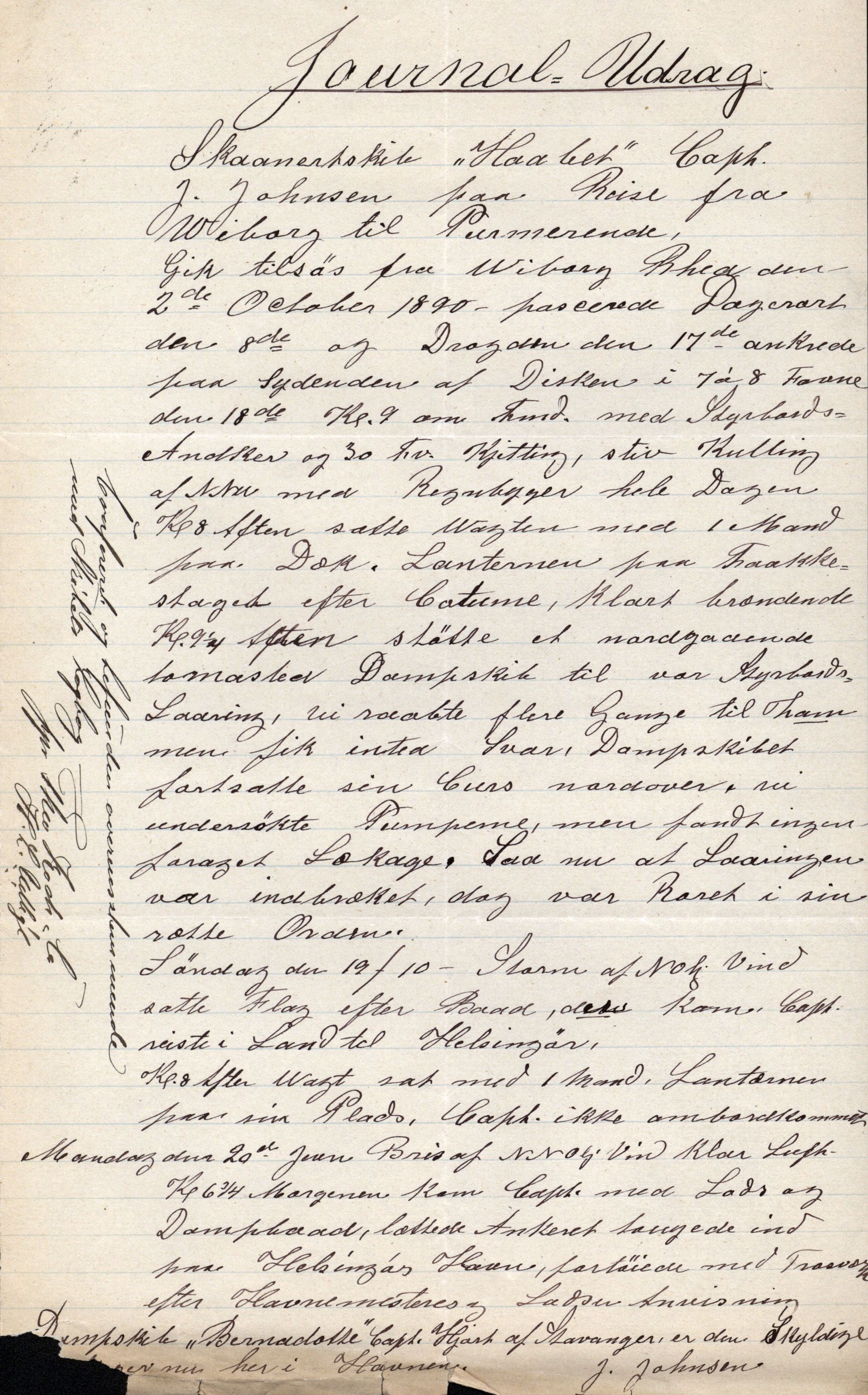 Pa 63 - Østlandske skibsassuranceforening, VEMU/A-1079/G/Ga/L0025/0004: Havaridokumenter / Imanuel, Hefhi, Guldregn, Haabet, Harald, Windsor, 1890, p. 74