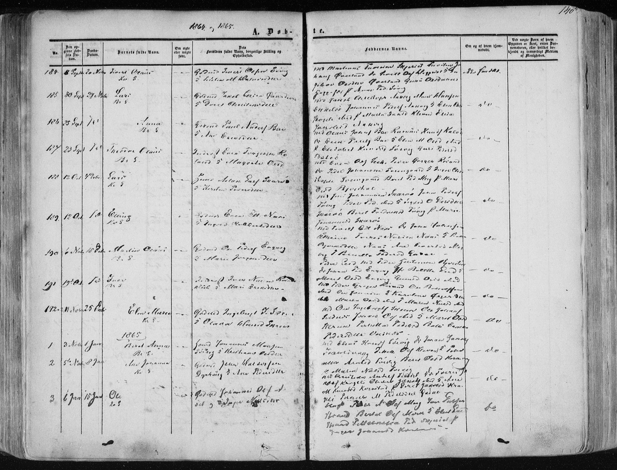 Ministerialprotokoller, klokkerbøker og fødselsregistre - Møre og Romsdal, AV/SAT-A-1454/568/L0804: Parish register (official) no. 568A11, 1854-1868, p. 140