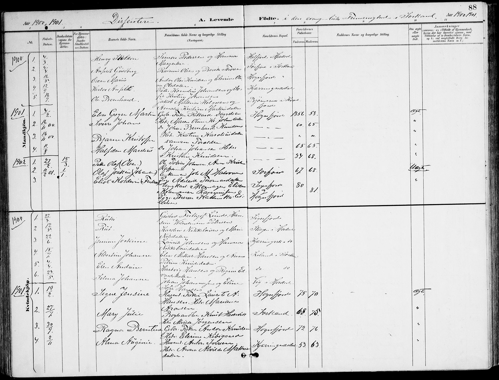 Ministerialprotokoller, klokkerbøker og fødselsregistre - Nordland, AV/SAT-A-1459/895/L1372: Parish register (official) no. 895A07, 1894-1914, p. 88