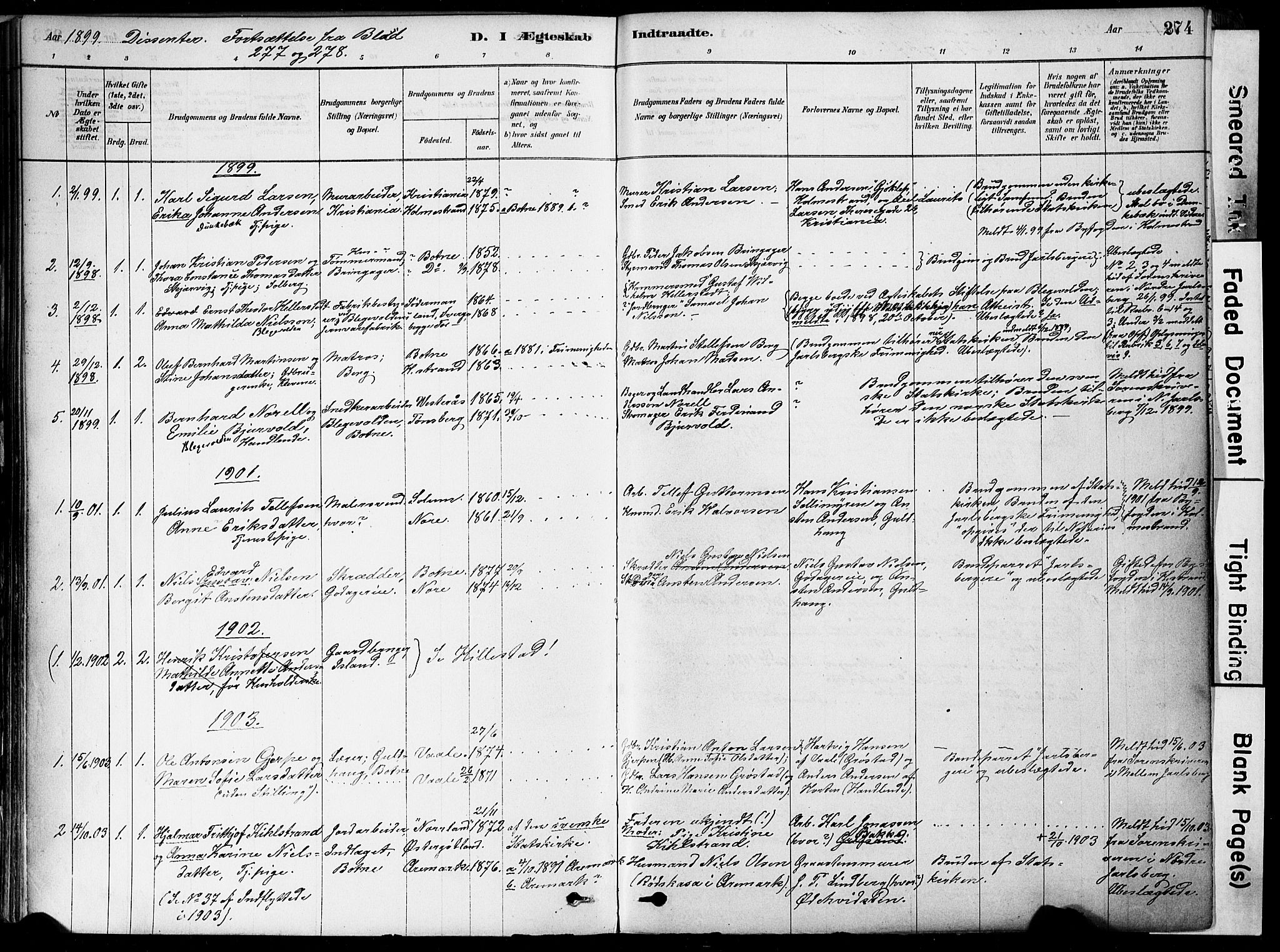 Botne kirkebøker, SAKO/A-340/F/Fa/L0007: Parish register (official) no. I 7, 1878-1910, p. 274