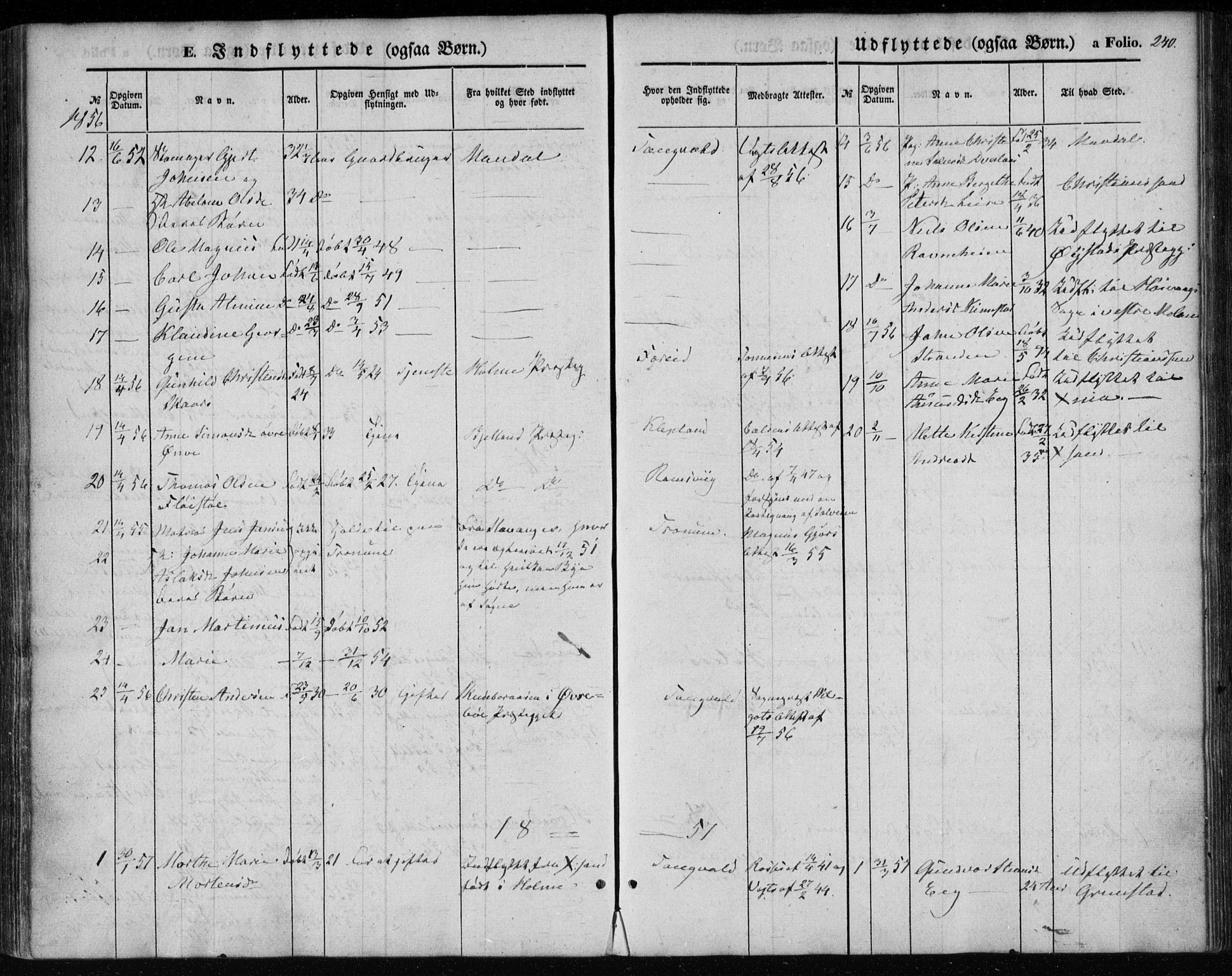 Søgne sokneprestkontor, SAK/1111-0037/F/Fa/Fab/L0010: Parish register (official) no. A 10, 1853-1869, p. 240