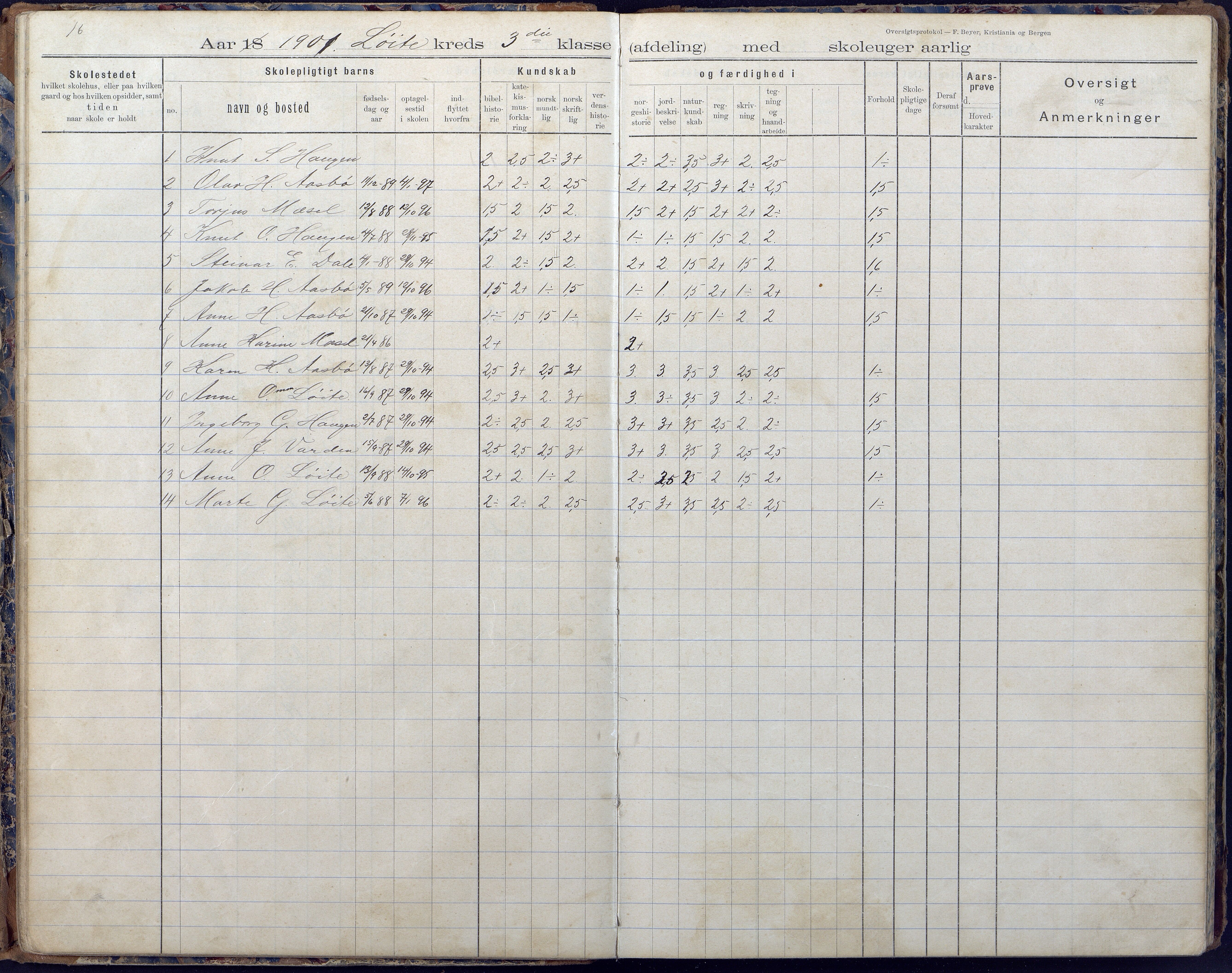 Gjerstad Kommune, Vestøl-Ljaadal-Trydal-Løite, AAKS/KA0911-550e/F02/L0001: Karakterprotokoll Løite-Vestøl skole, 1892-1901, p. 17