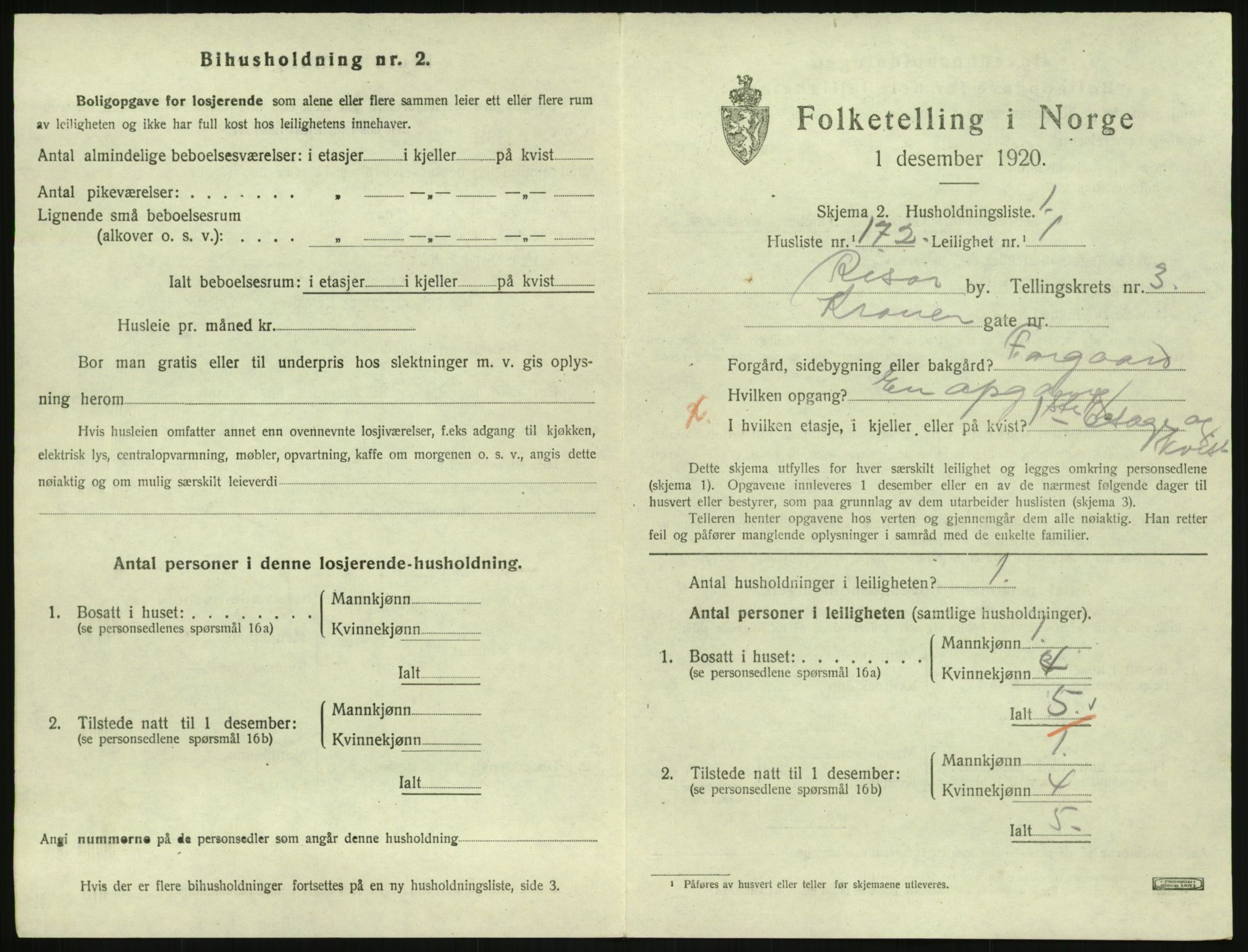 SAK, 1920 census for Risør, 1920, p. 3005