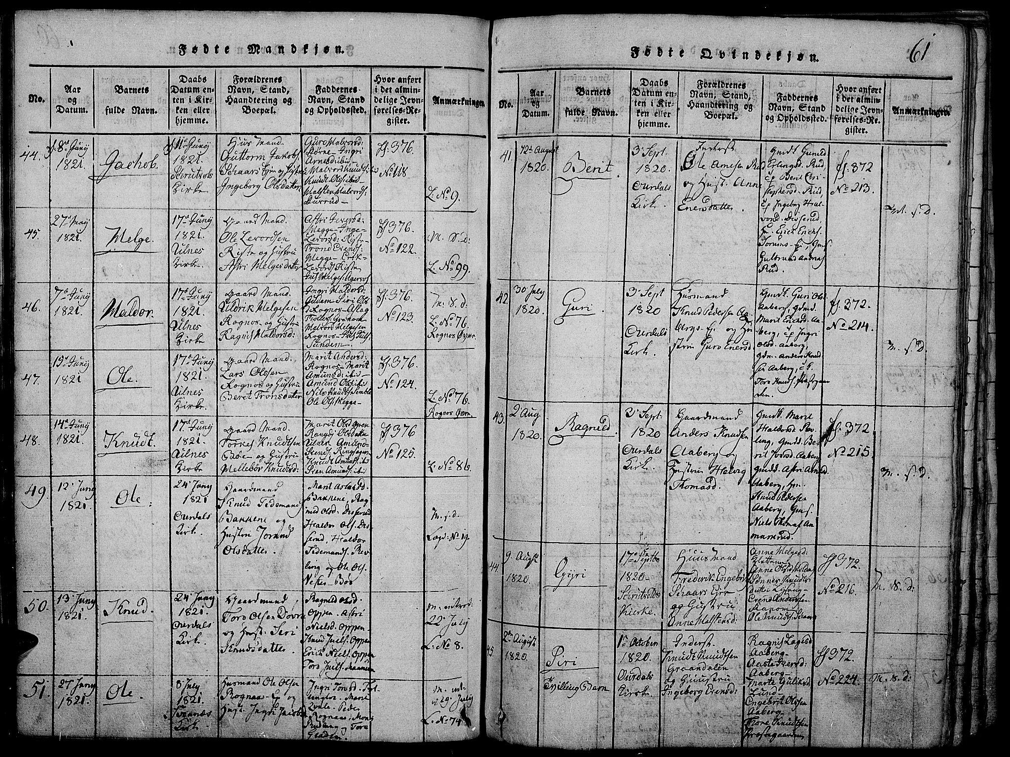 Nord-Aurdal prestekontor, AV/SAH-PREST-132/H/Ha/Haa/L0002: Parish register (official) no. 2, 1816-1828, p. 61