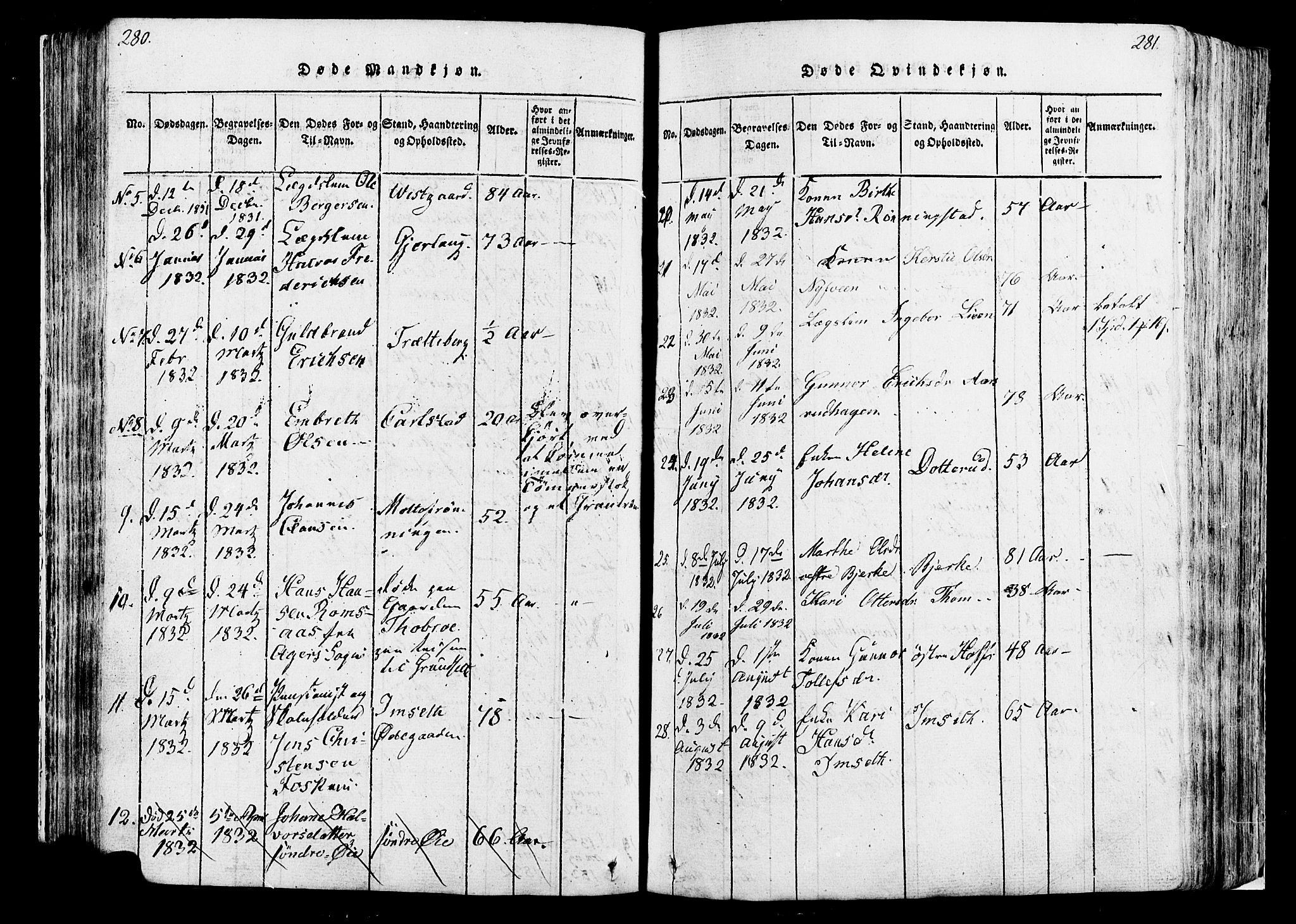 Løten prestekontor, AV/SAH-PREST-022/K/Ka/L0005: Parish register (official) no. 5, 1814-1832, p. 280-281