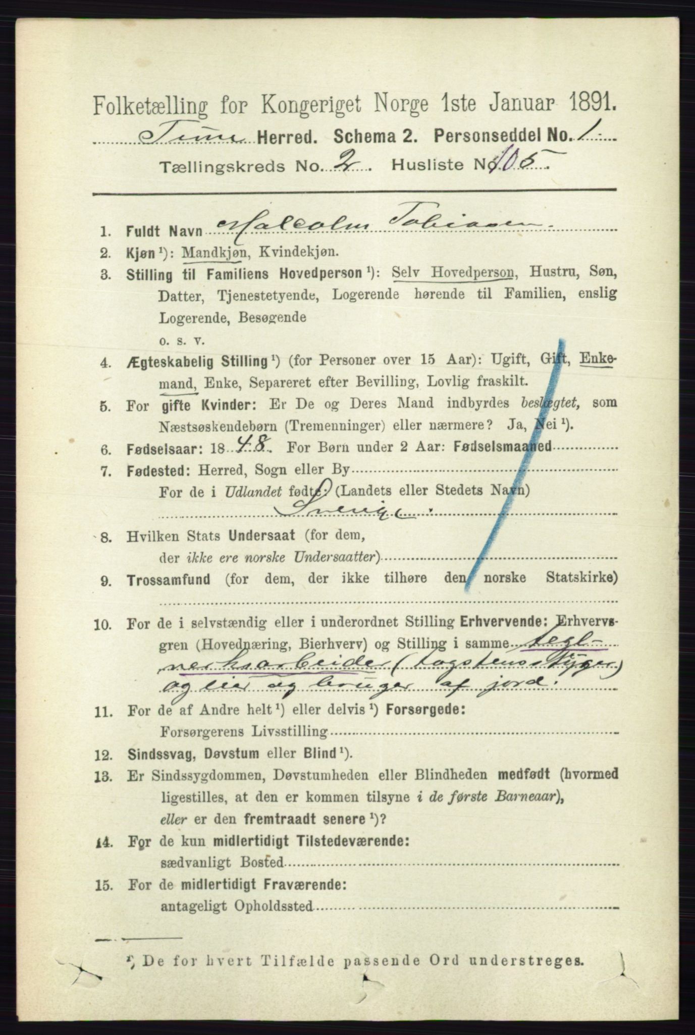 RA, 1891 census for 0130 Tune, 1891, p. 1393