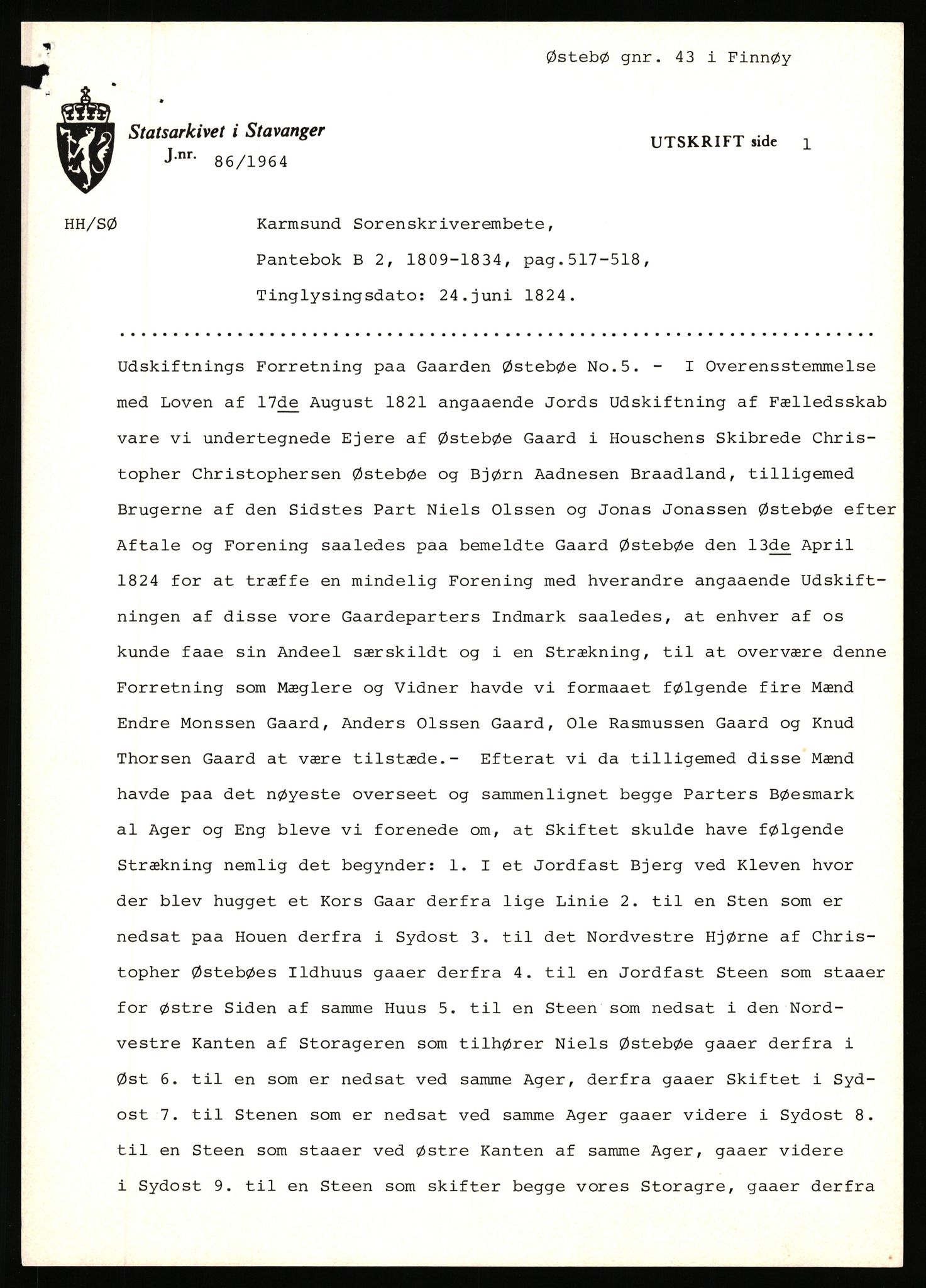 Statsarkivet i Stavanger, AV/SAST-A-101971/03/Y/Yj/L0098: Avskrifter sortert etter gårdsnavn: Øigrei - Østeinstad, 1750-1930, p. 500