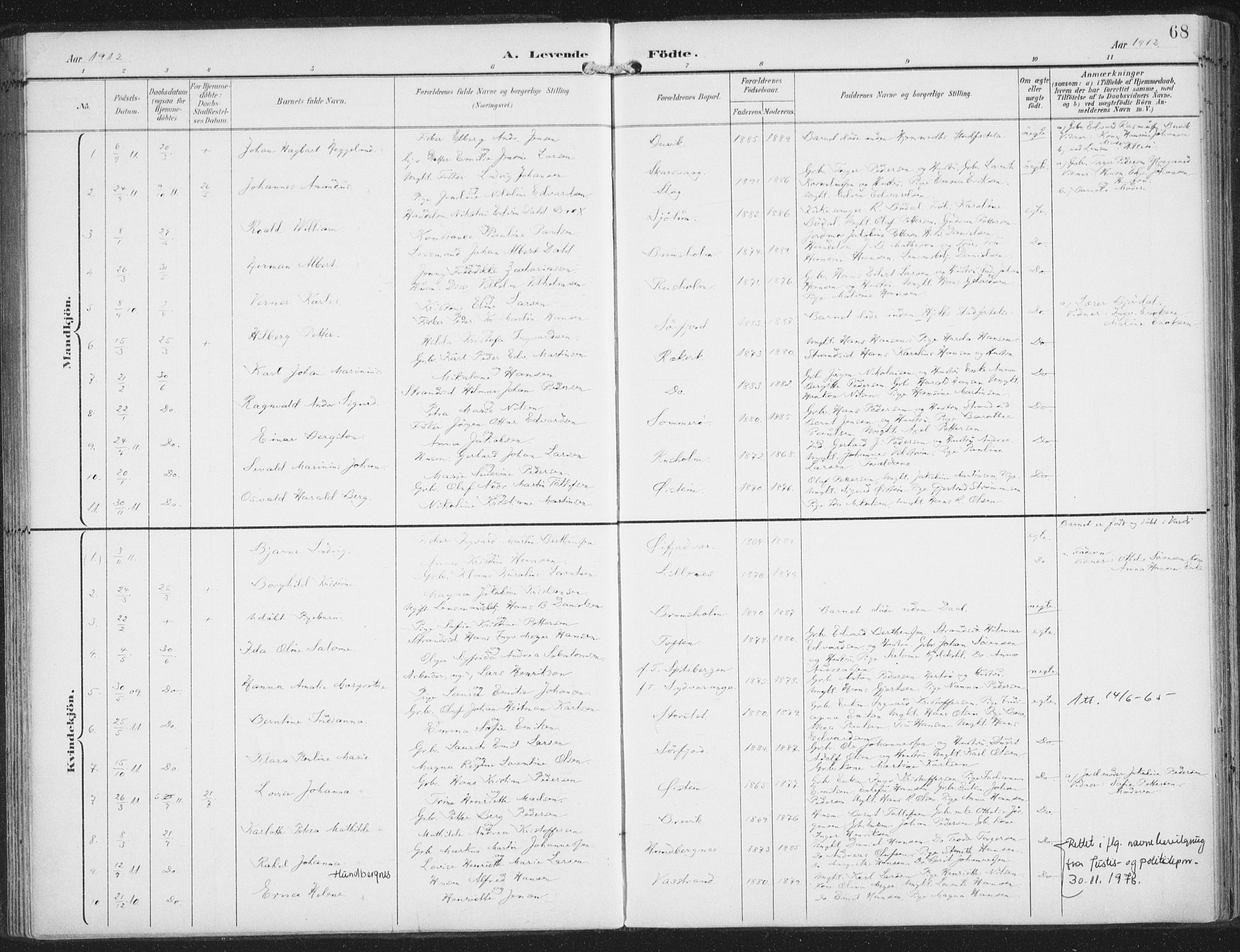 Lenvik sokneprestembete, AV/SATØ-S-1310/H/Ha/Haa/L0015kirke: Parish register (official) no. 15, 1896-1915, p. 68