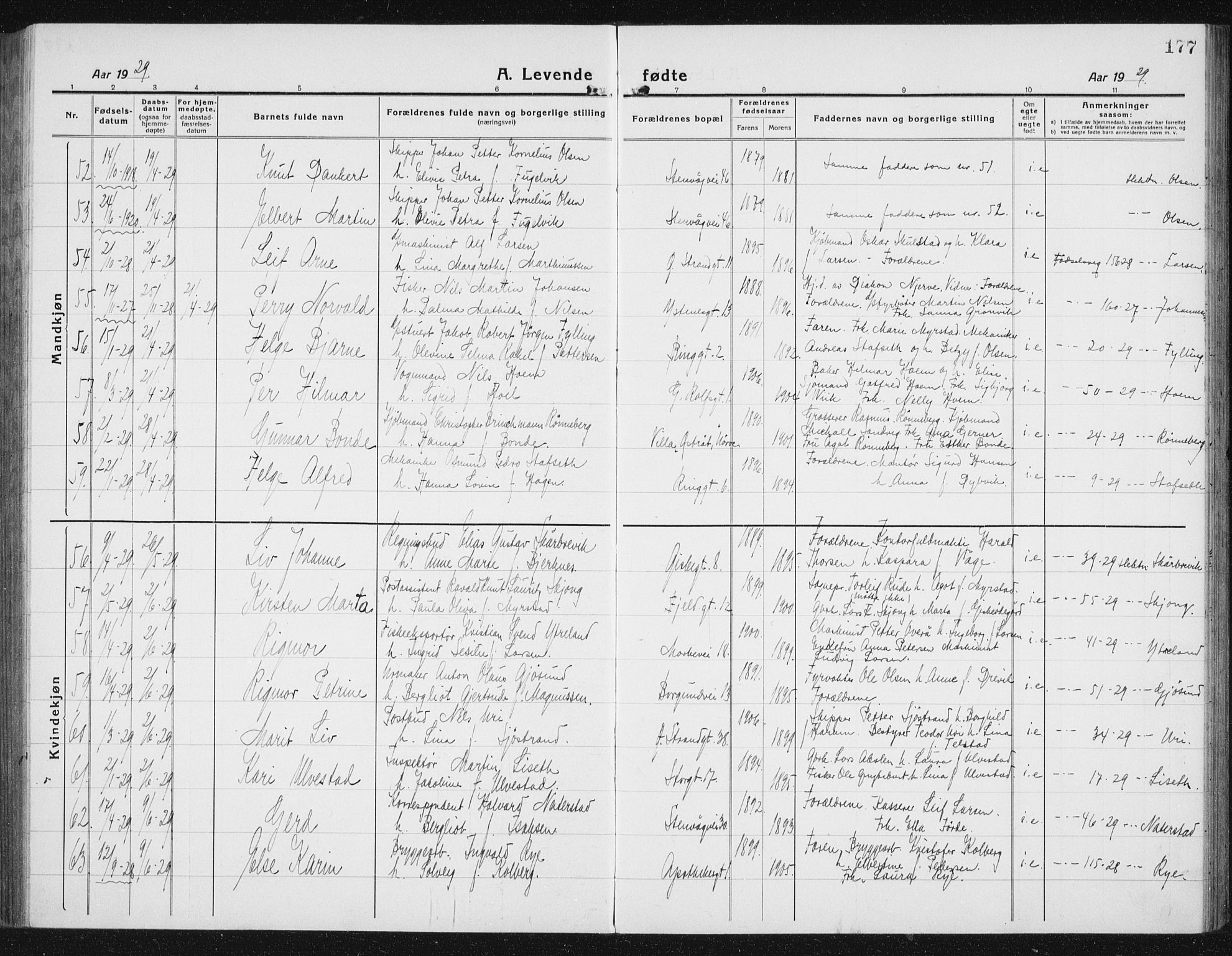 Ministerialprotokoller, klokkerbøker og fødselsregistre - Møre og Romsdal, AV/SAT-A-1454/529/L0475: Parish register (copy) no. 529C12, 1921-1934, p. 177