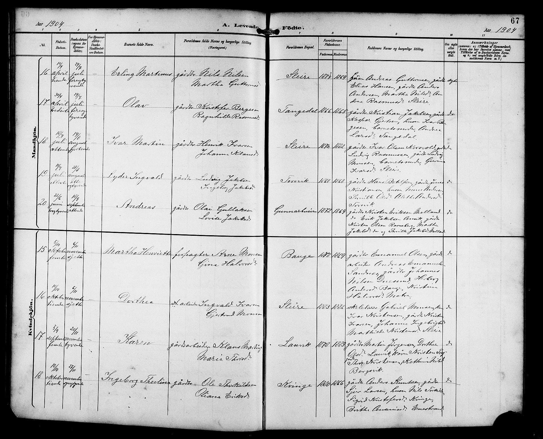 Masfjorden Sokneprestembete, AV/SAB-A-77001: Parish register (copy) no. B 1, 1892-1913, p. 67