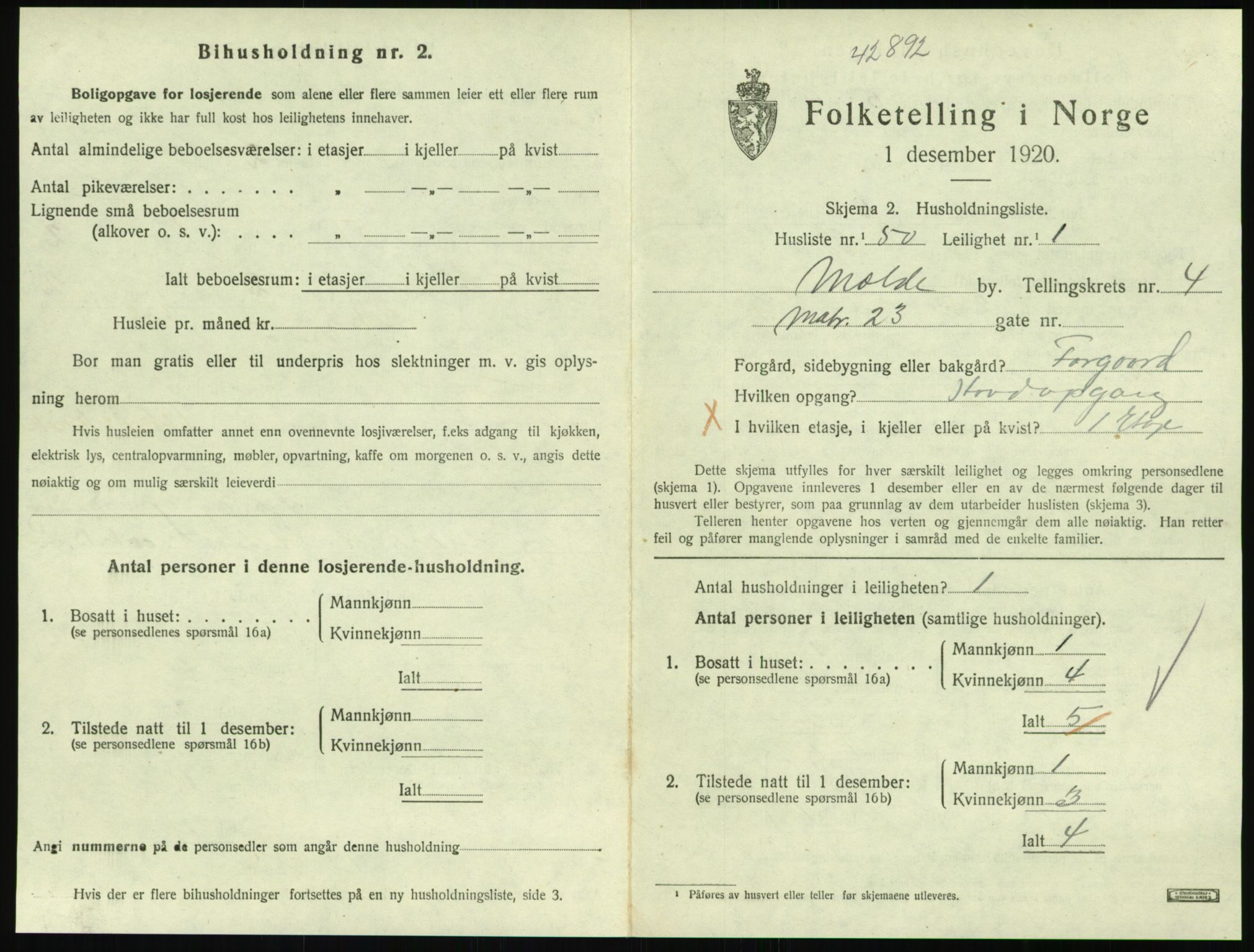 SAT, 1920 census for Molde, 1920, p. 1653