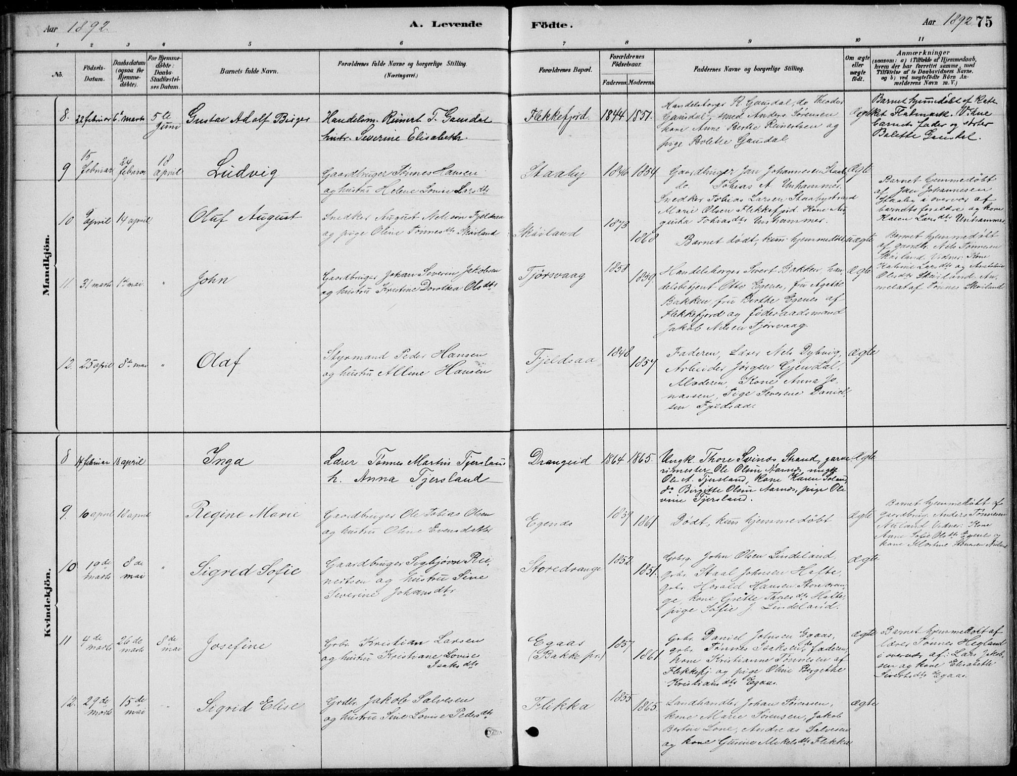 Flekkefjord sokneprestkontor, SAK/1111-0012/F/Fb/Fbc/L0007: Parish register (copy) no. B 7, 1880-1902, p. 75