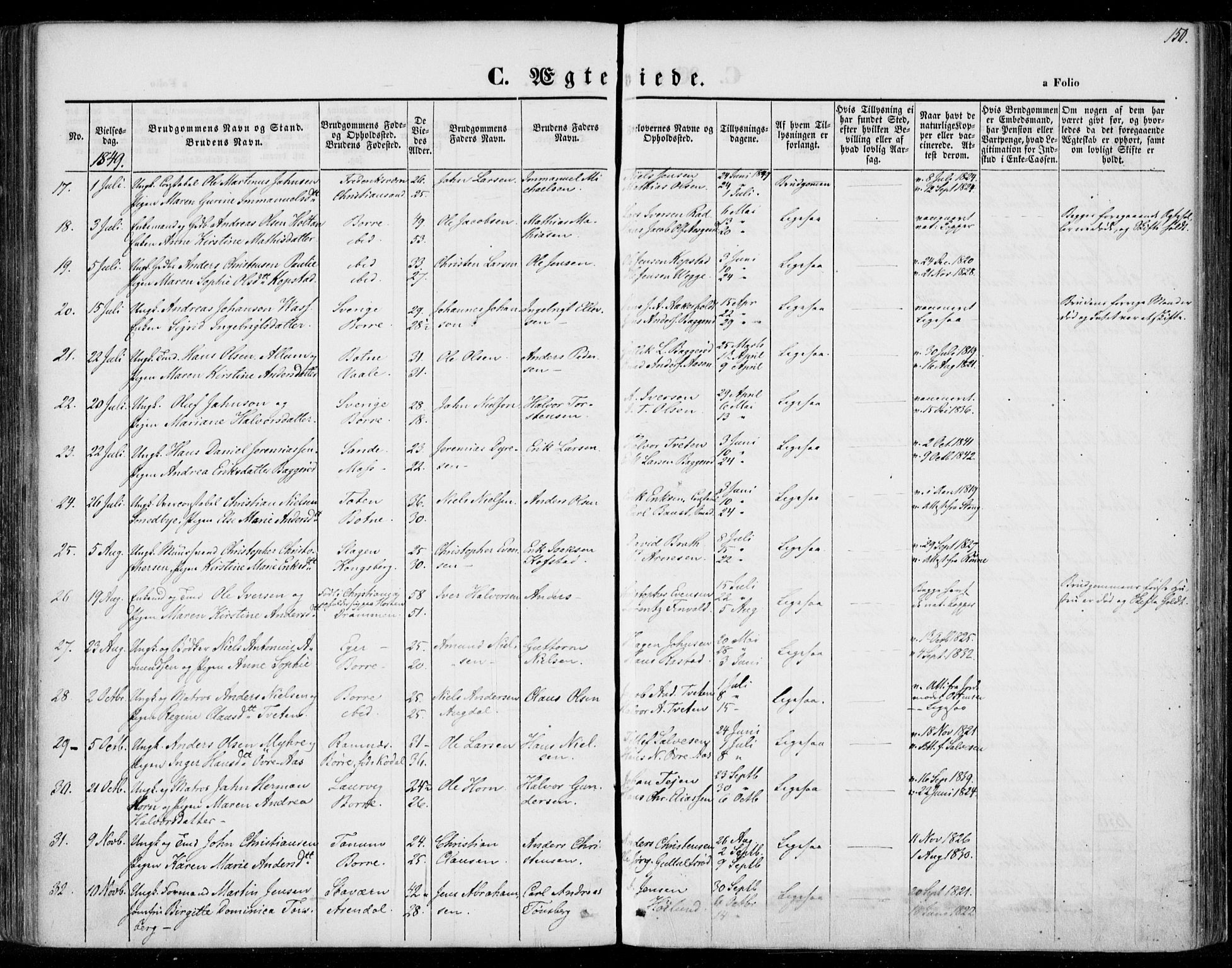 Borre kirkebøker, AV/SAKO-A-338/F/Fa/L0005: Parish register (official) no. I 5, 1845-1851, p. 150