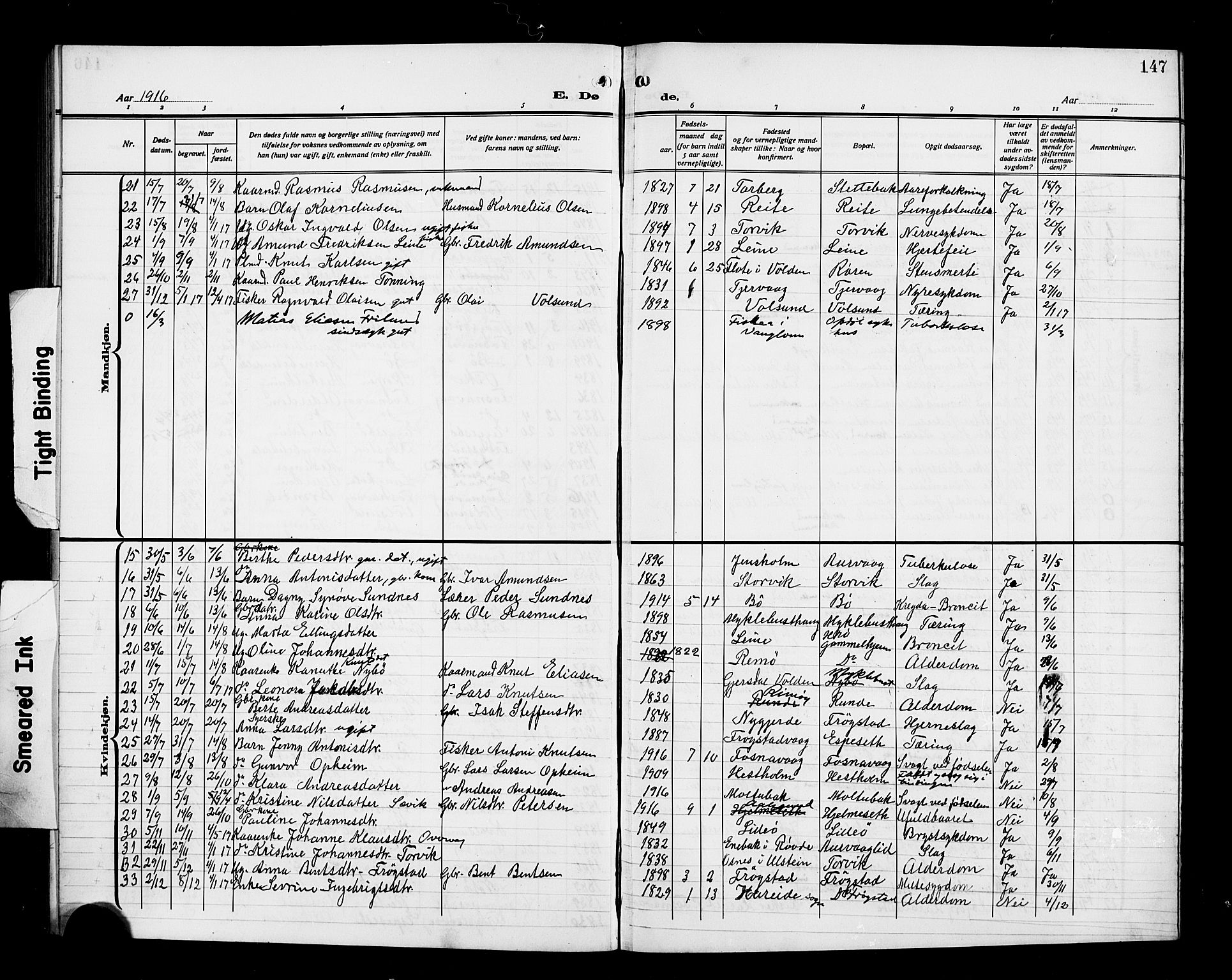 Ministerialprotokoller, klokkerbøker og fødselsregistre - Møre og Romsdal, AV/SAT-A-1454/507/L0083: Parish register (copy) no. 507C06, 1912-1919, p. 147