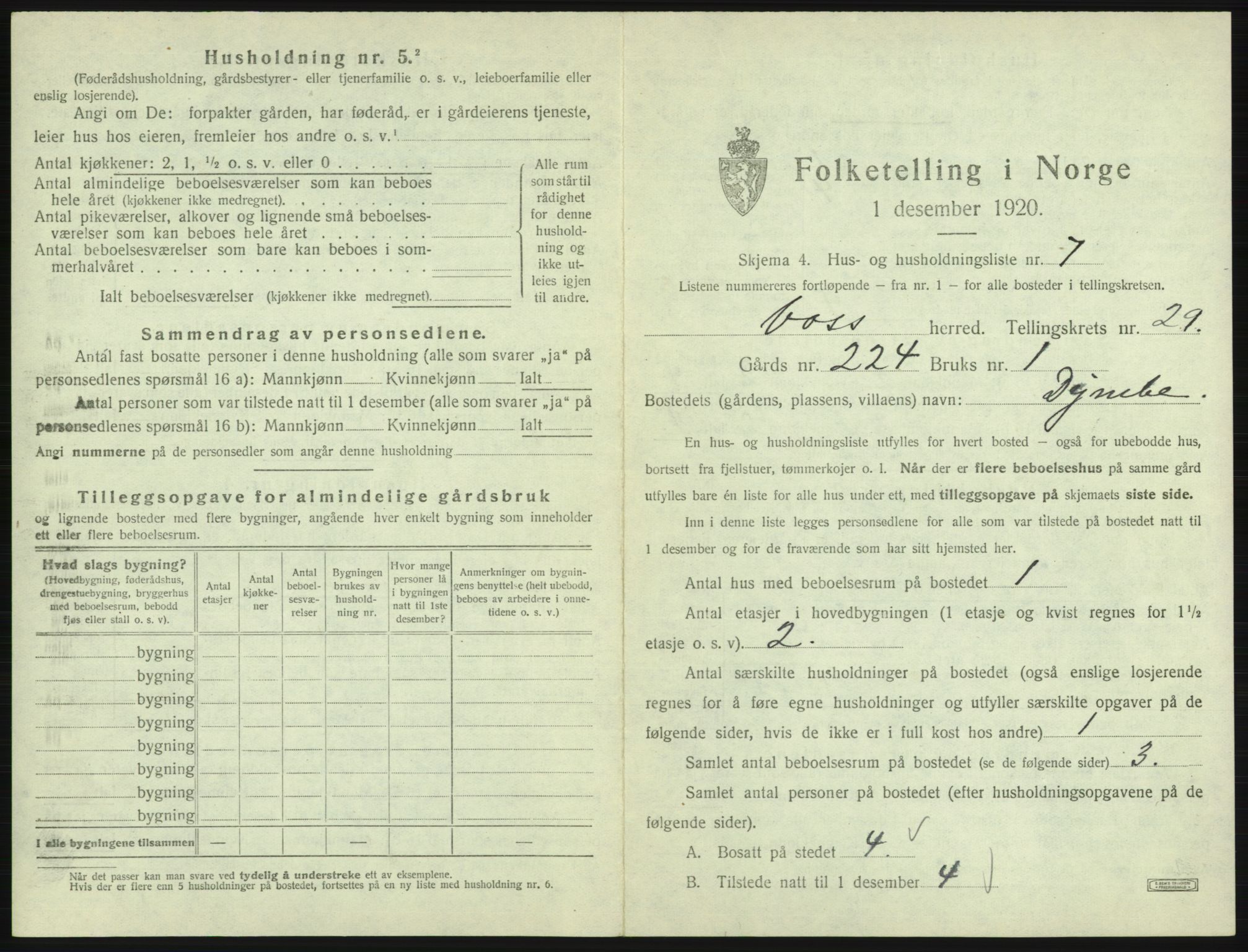 SAB, 1920 census for Voss, 1920, p. 2579