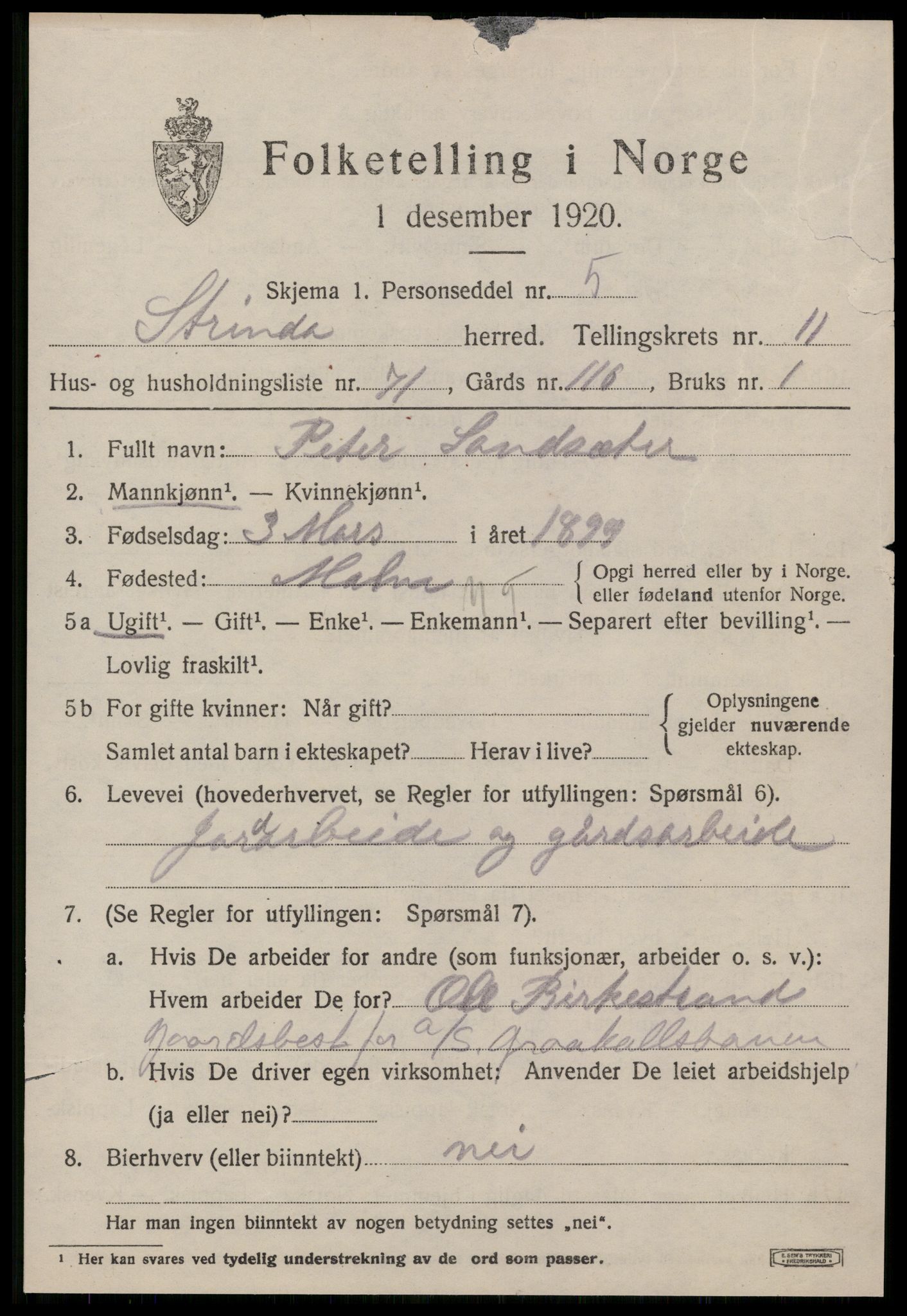 SAT, 1920 census for Strinda, 1920, p. 26116