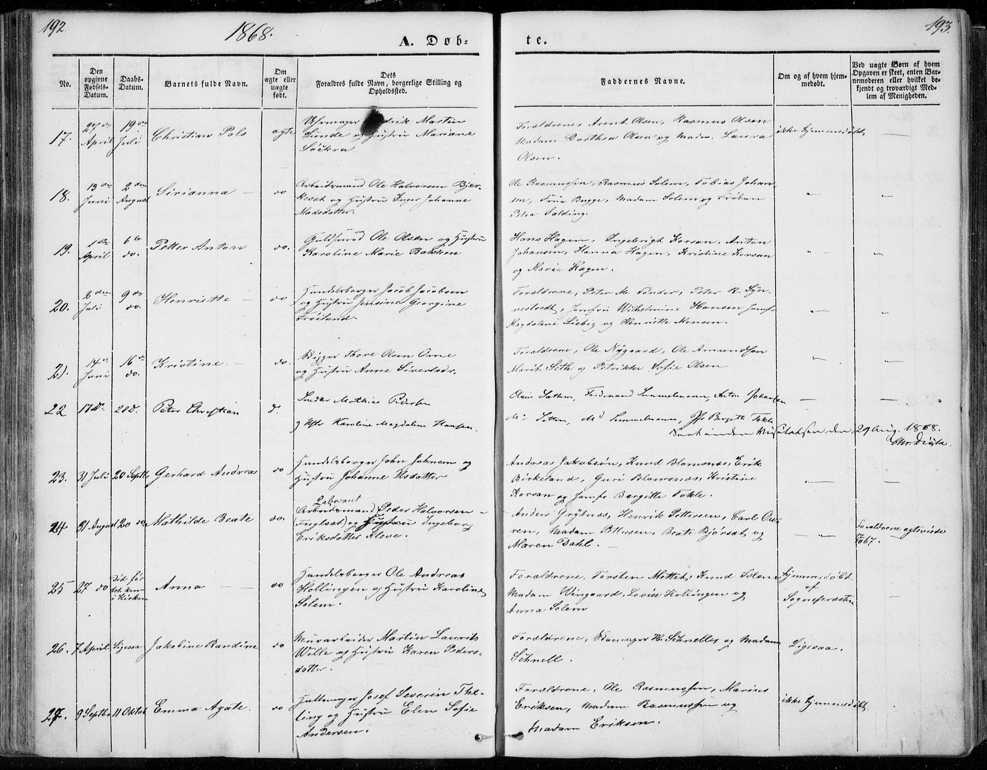 Ministerialprotokoller, klokkerbøker og fødselsregistre - Møre og Romsdal, AV/SAT-A-1454/558/L0689: Parish register (official) no. 558A03, 1843-1872, p. 192-193