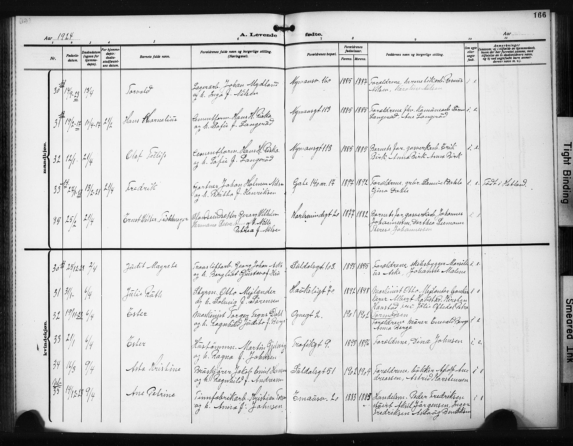 St. Johannes sokneprestkontor, AV/SAST-A-101814/001/30/30BB/L0008: Parish register (copy) no. B 8, 1918-1929, p. 166