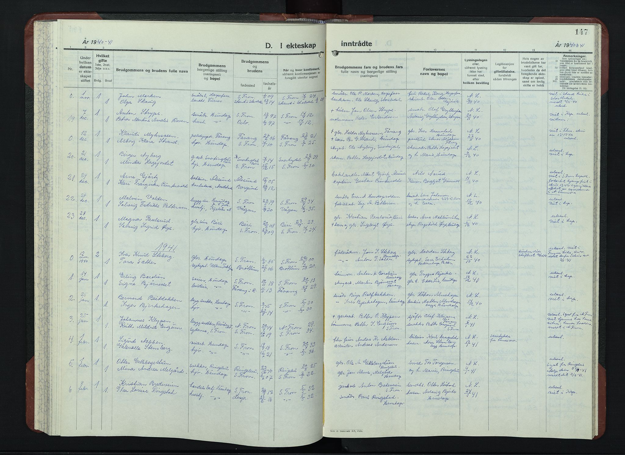 Sør-Fron prestekontor, SAH/PREST-010/H/Ha/Hab/L0006: Parish register (copy) no. 6, 1933-1948, p. 147