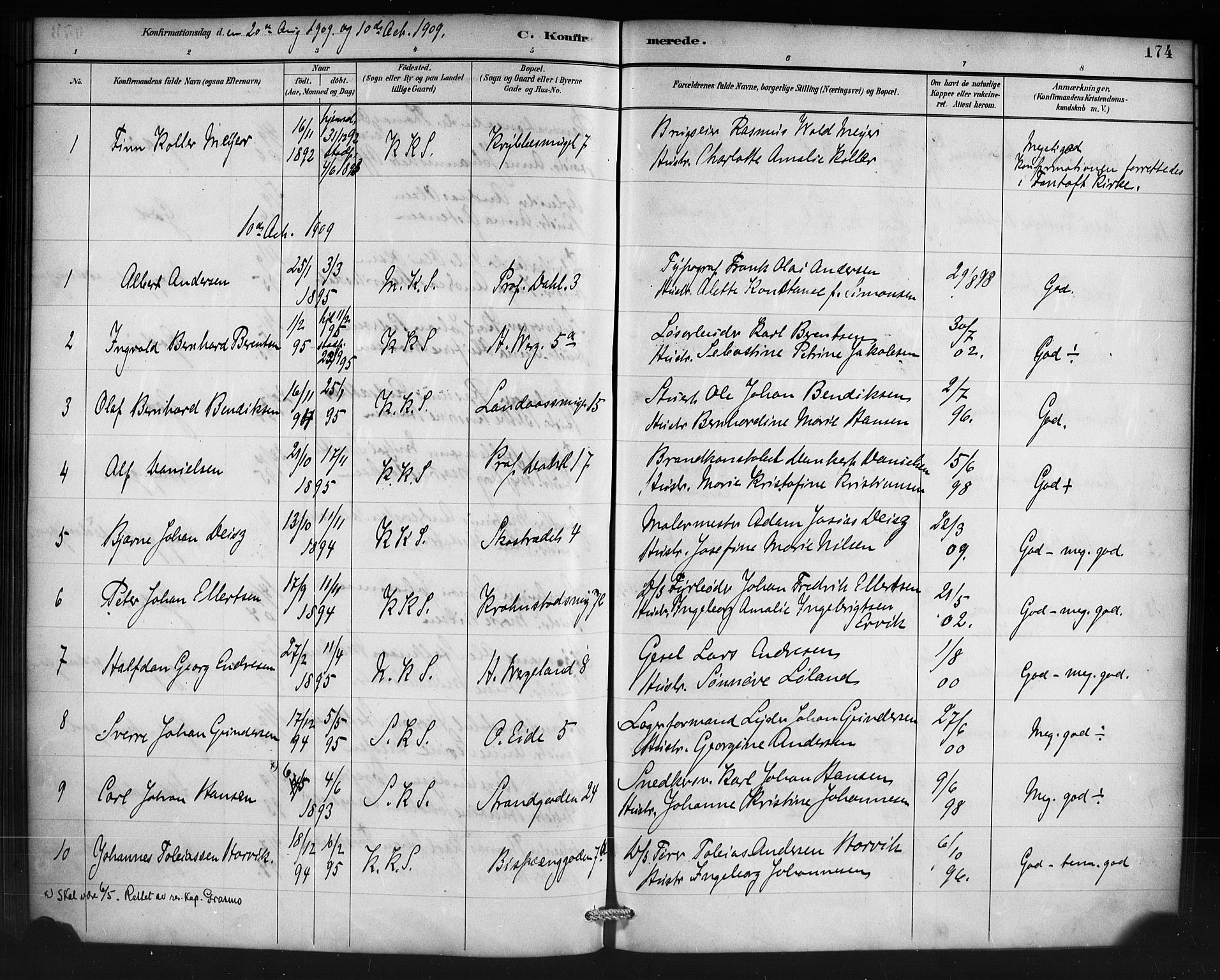 Korskirken sokneprestembete, SAB/A-76101/H/Haa/L0071: Curate's parish register no. A 6, 1885-1912, p. 174