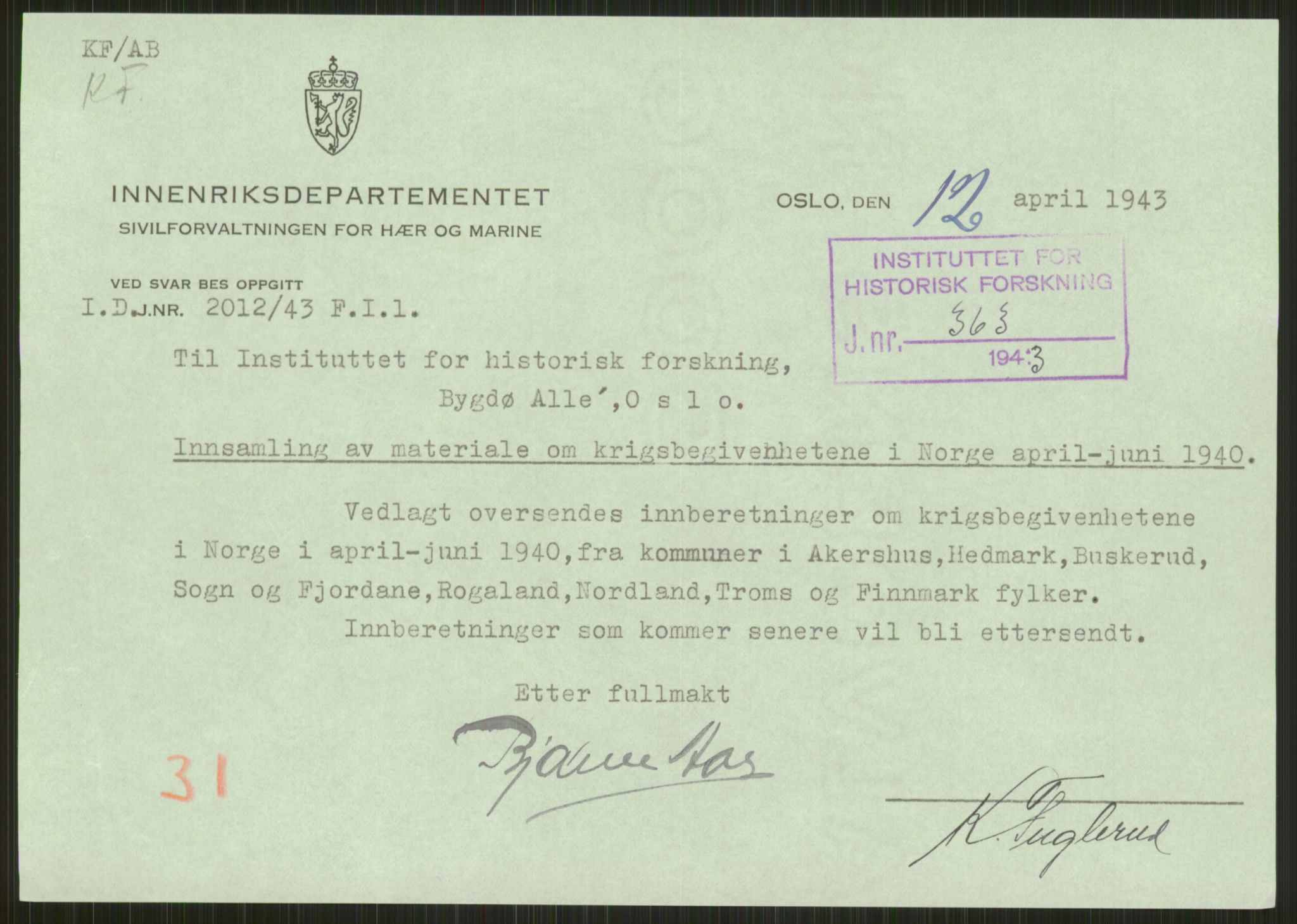 Forsvaret, Forsvarets krigshistoriske avdeling, AV/RA-RAFA-2017/Y/Ya/L0013: II-C-11-31 - Fylkesmenn.  Rapporter om krigsbegivenhetene 1940., 1940, p. 10