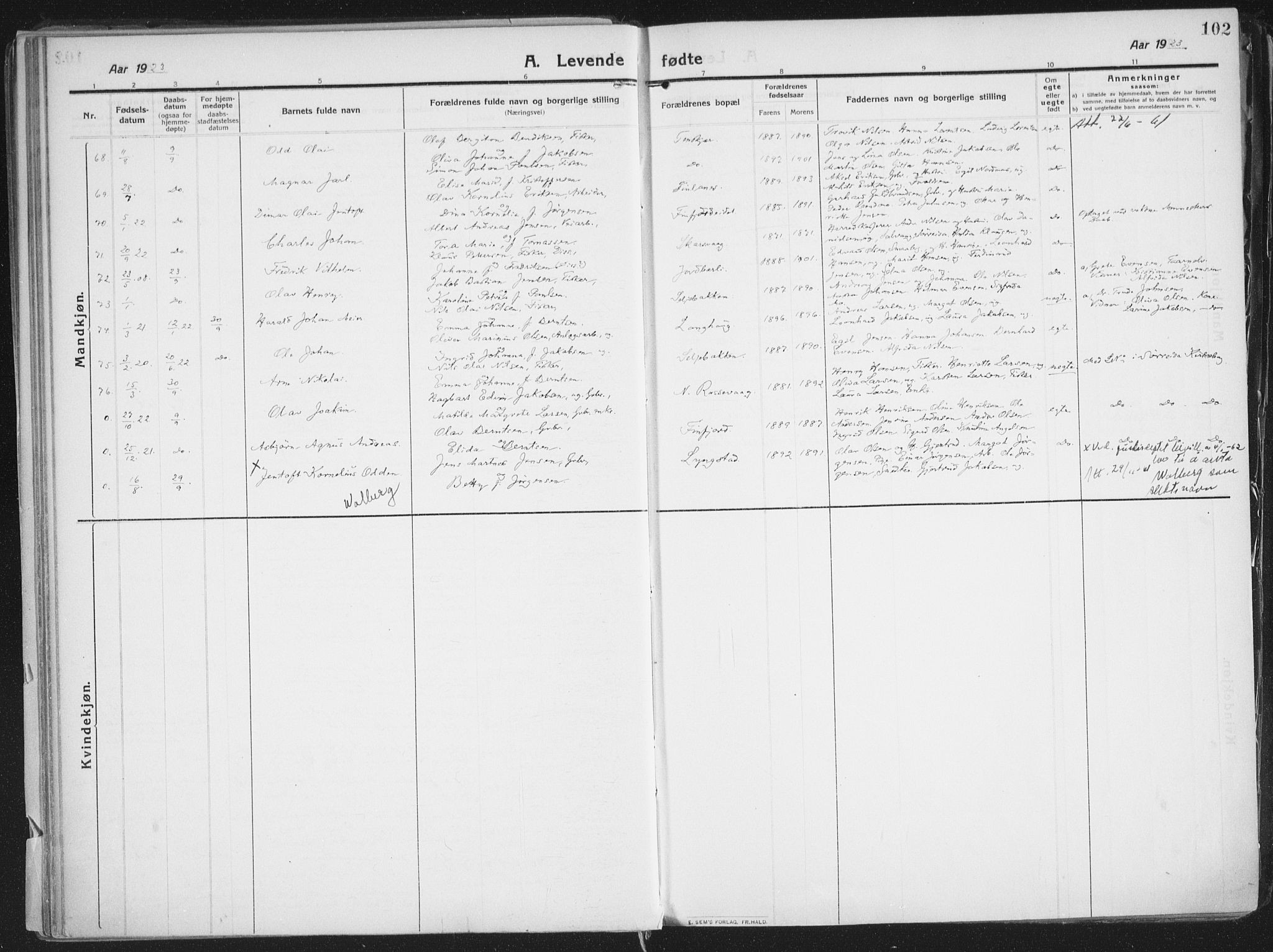 Lenvik sokneprestembete, SATØ/S-1310/H/Ha/Haa/L0016kirke: Parish register (official) no. 16, 1910-1924, p. 102
