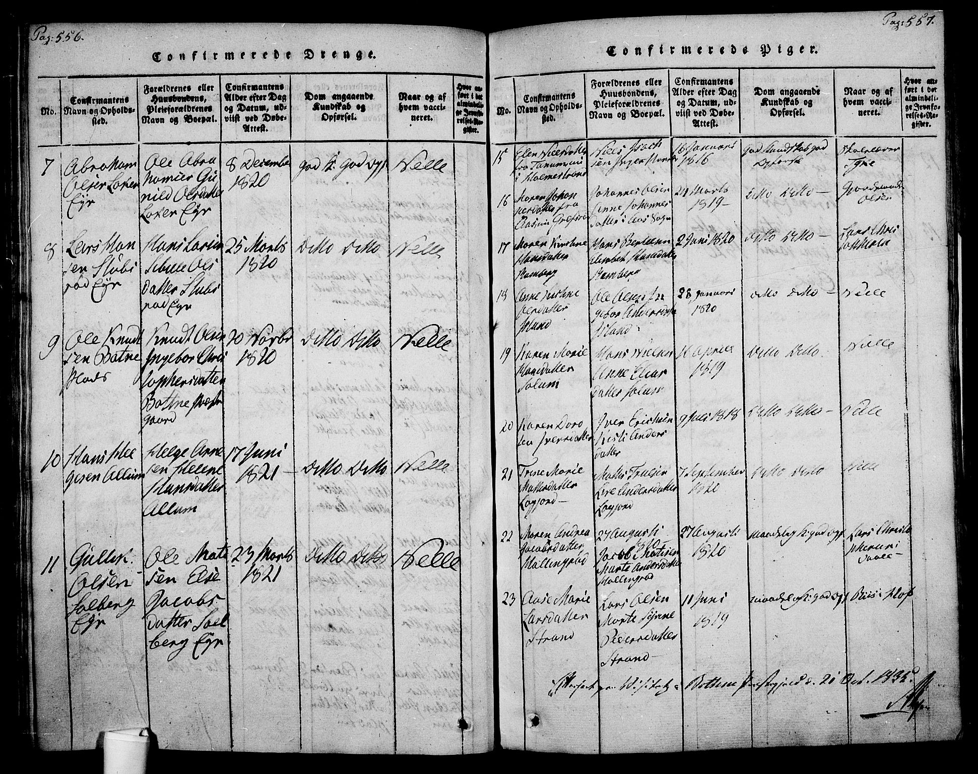Botne kirkebøker, AV/SAKO-A-340/F/Fa/L0005: Parish register (official) no. I 5, 1814-1836, p. 556-557