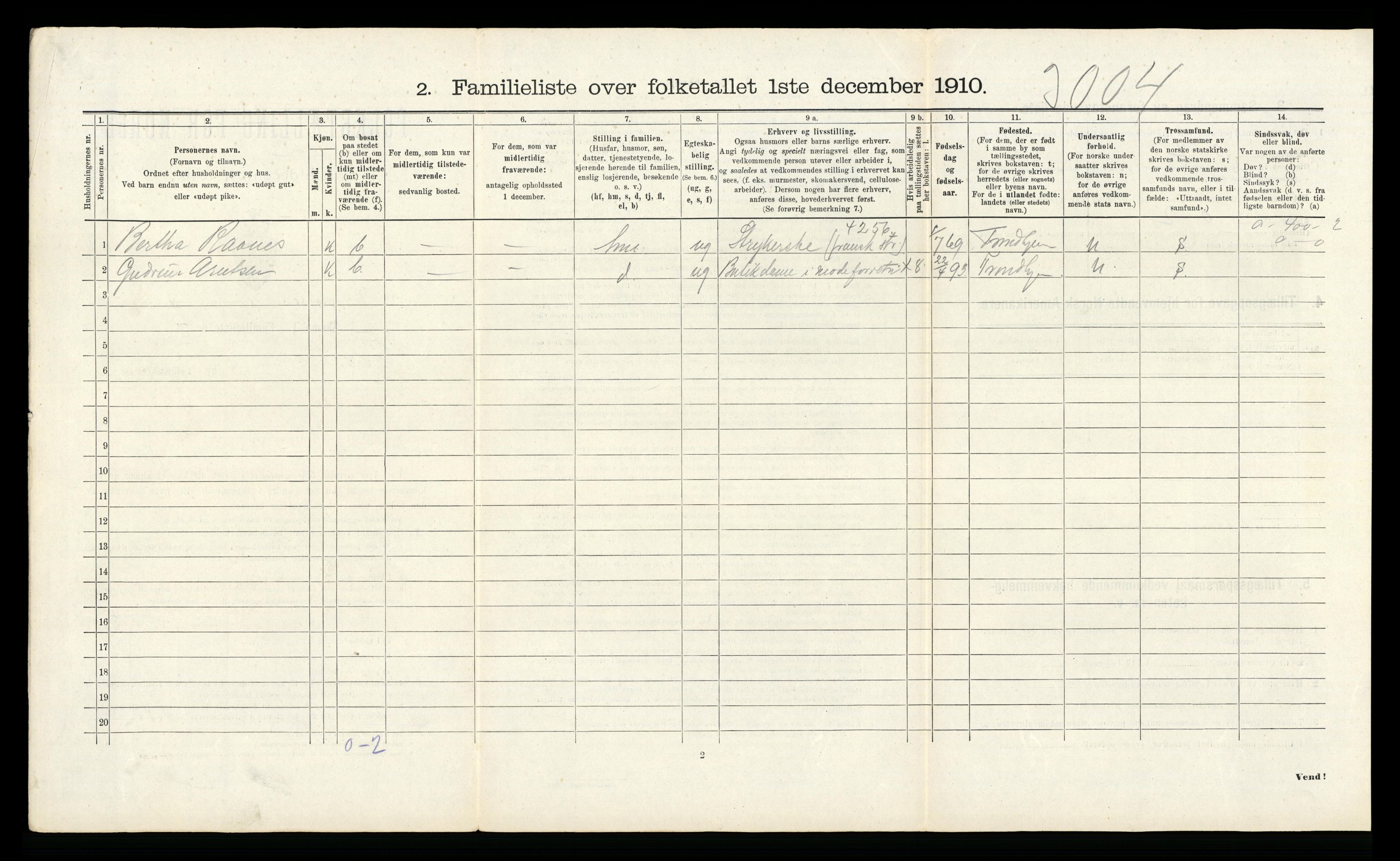 RA, 1910 census for Trondheim, 1910, p. 3320