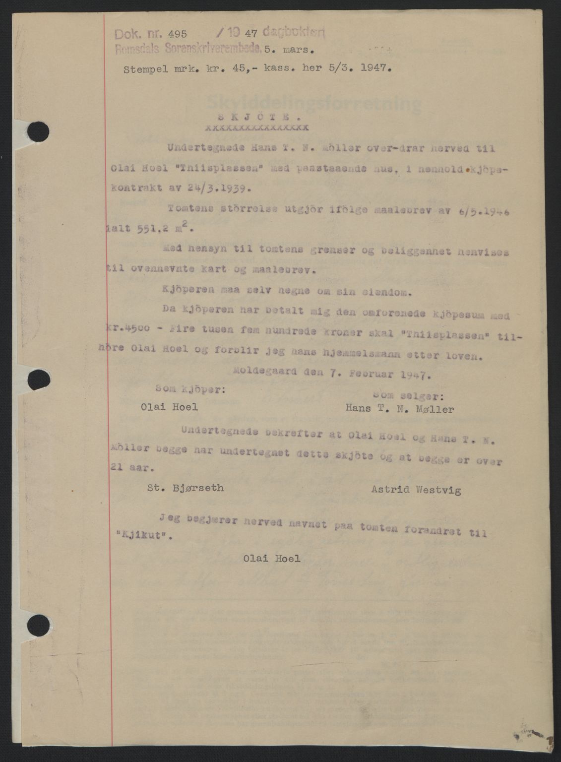 Romsdal sorenskriveri, SAT/A-4149/1/2/2C: Mortgage book no. A22, 1947-1947, Diary no: : 495/1947