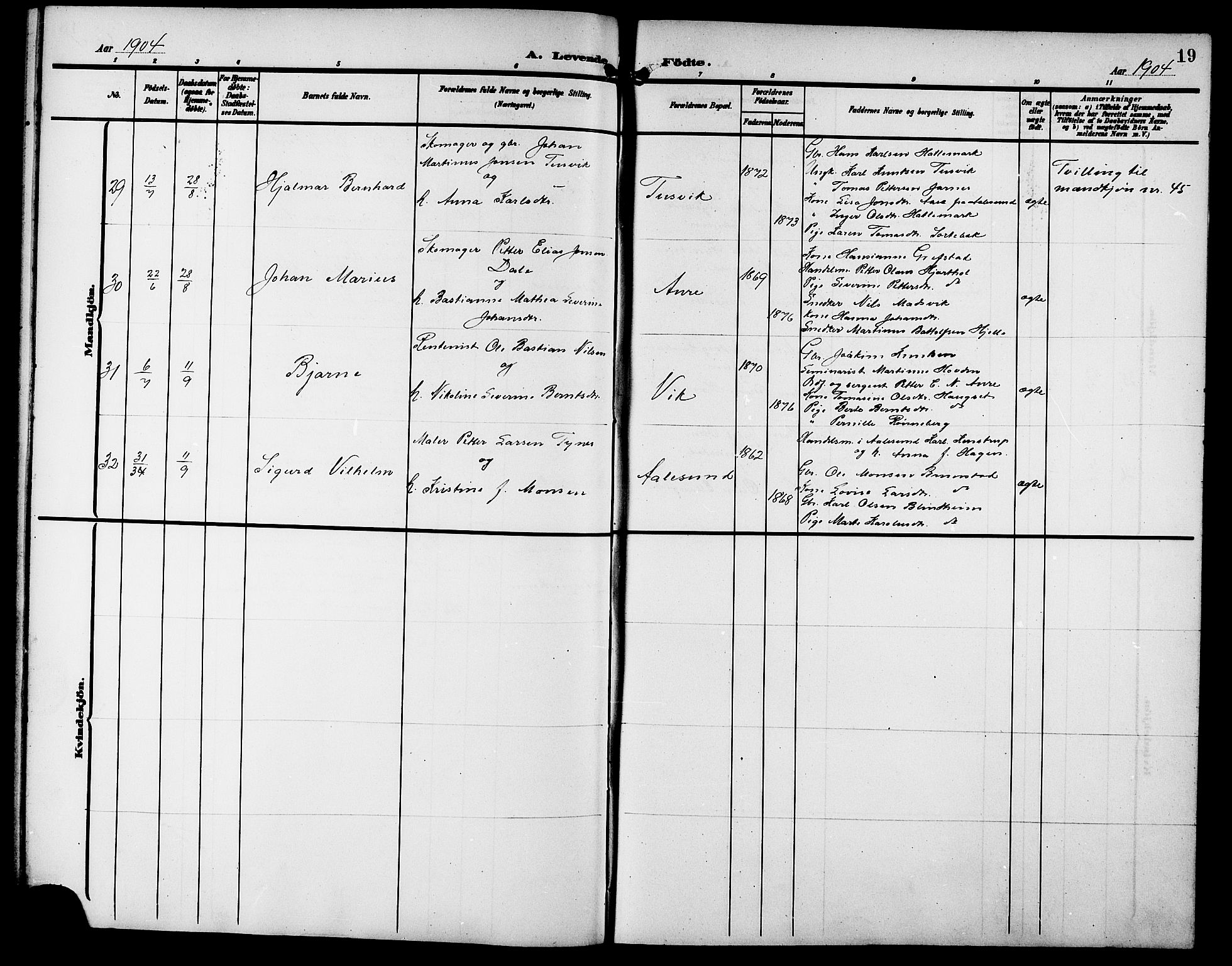 Ministerialprotokoller, klokkerbøker og fødselsregistre - Møre og Romsdal, AV/SAT-A-1454/523/L0341: Parish register (copy) no. 523C04, 1903-1916, p. 19