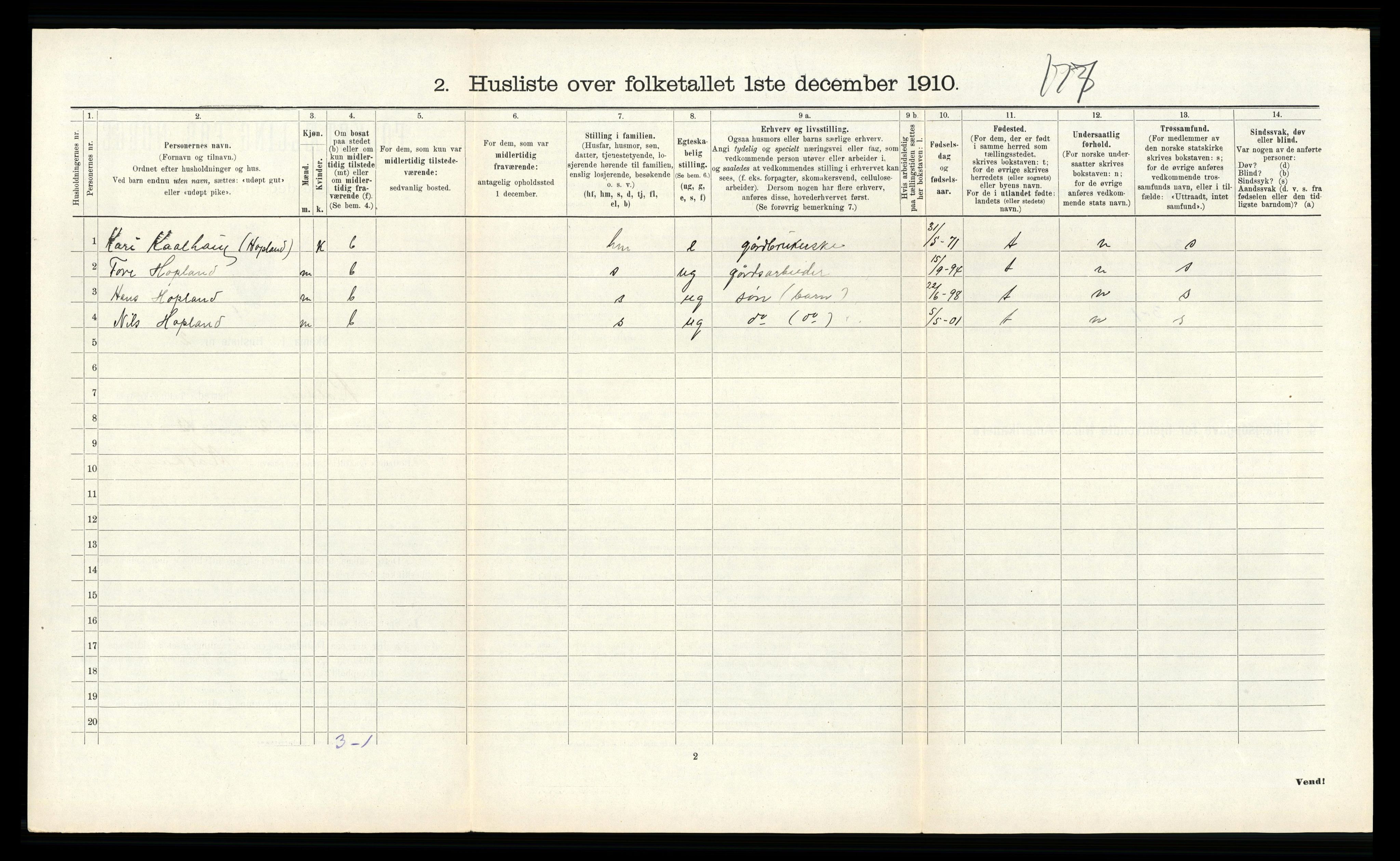 RA, 1910 census for Røldal, 1910, p. 102