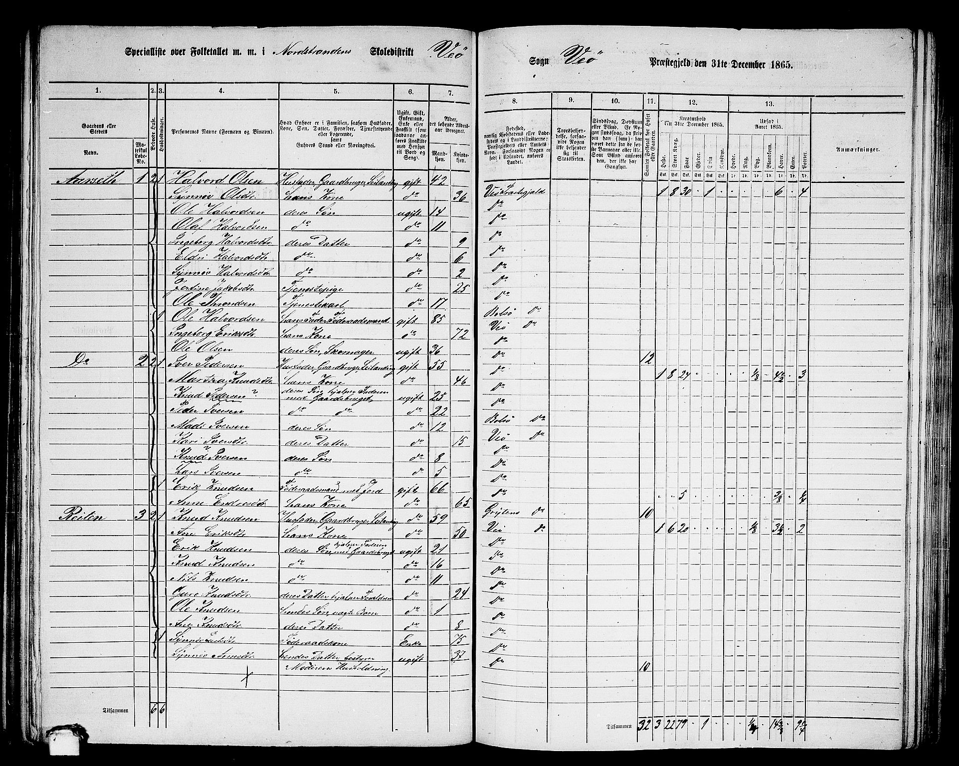 RA, 1865 census for Veøy, 1865, p. 20