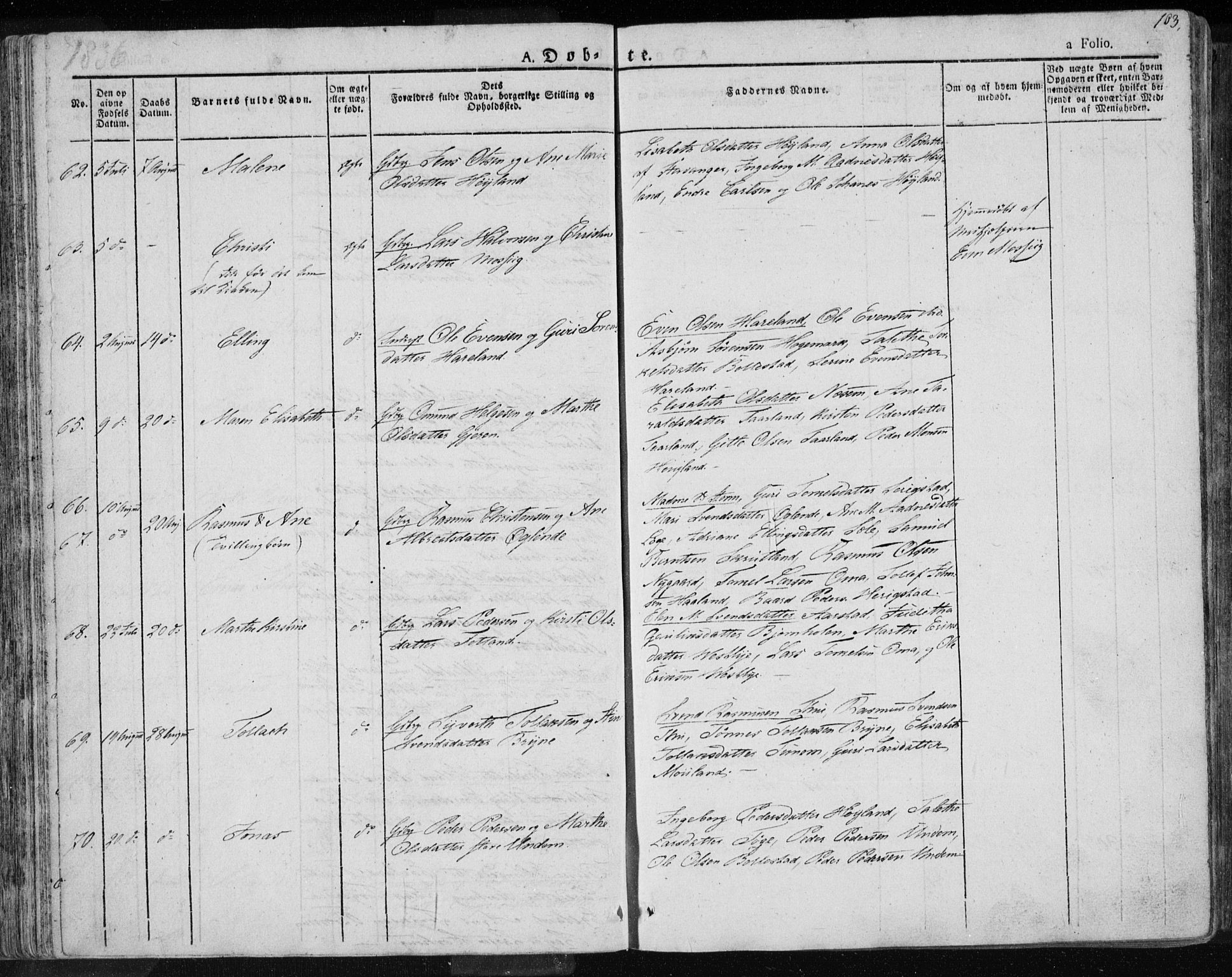 Lye sokneprestkontor, AV/SAST-A-101794/001/30BA/L0004: Parish register (official) no. A 4, 1826-1841, p. 103