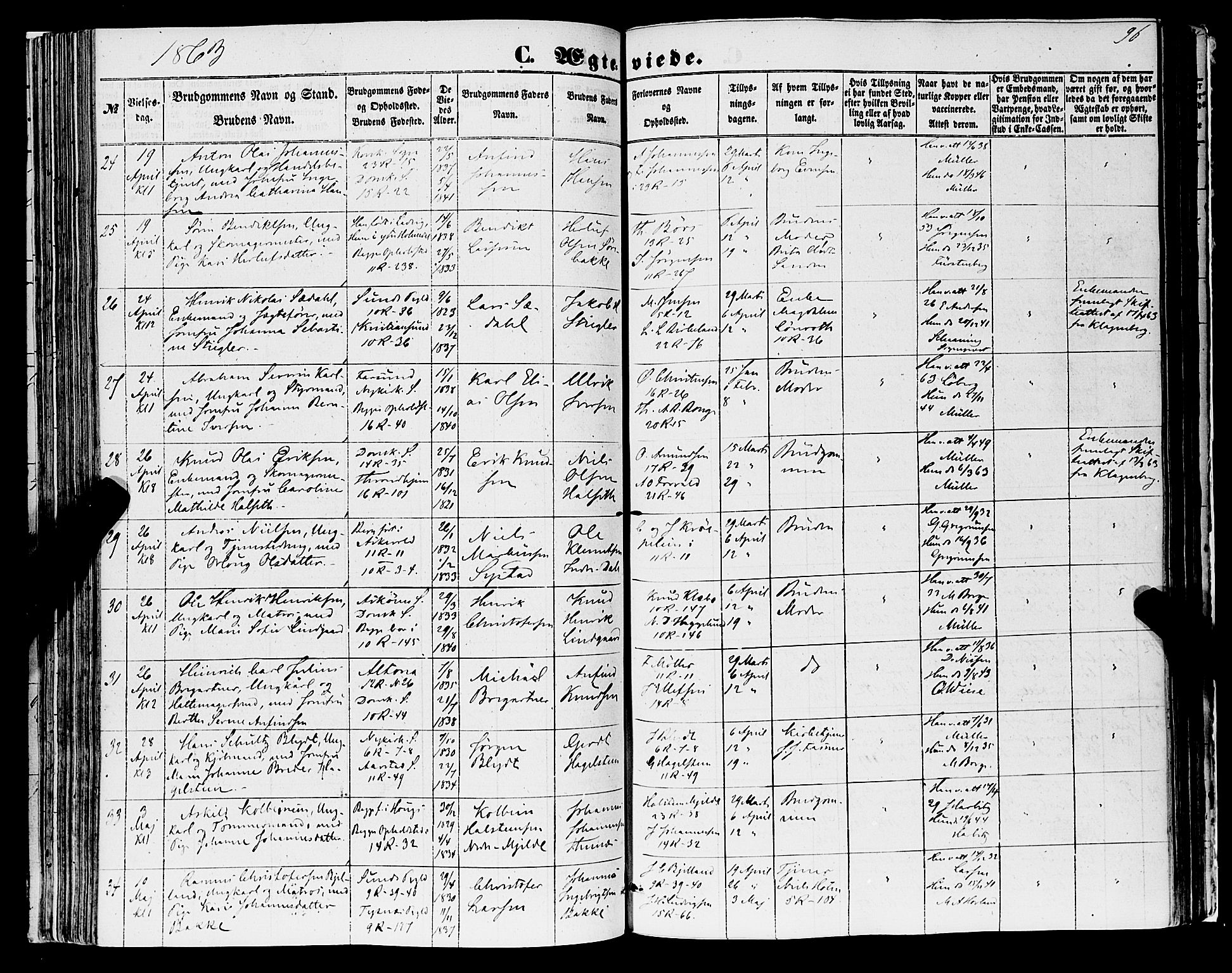 Domkirken sokneprestembete, AV/SAB-A-74801/H/Haa/L0034: Parish register (official) no. D 2, 1853-1874, p. 96