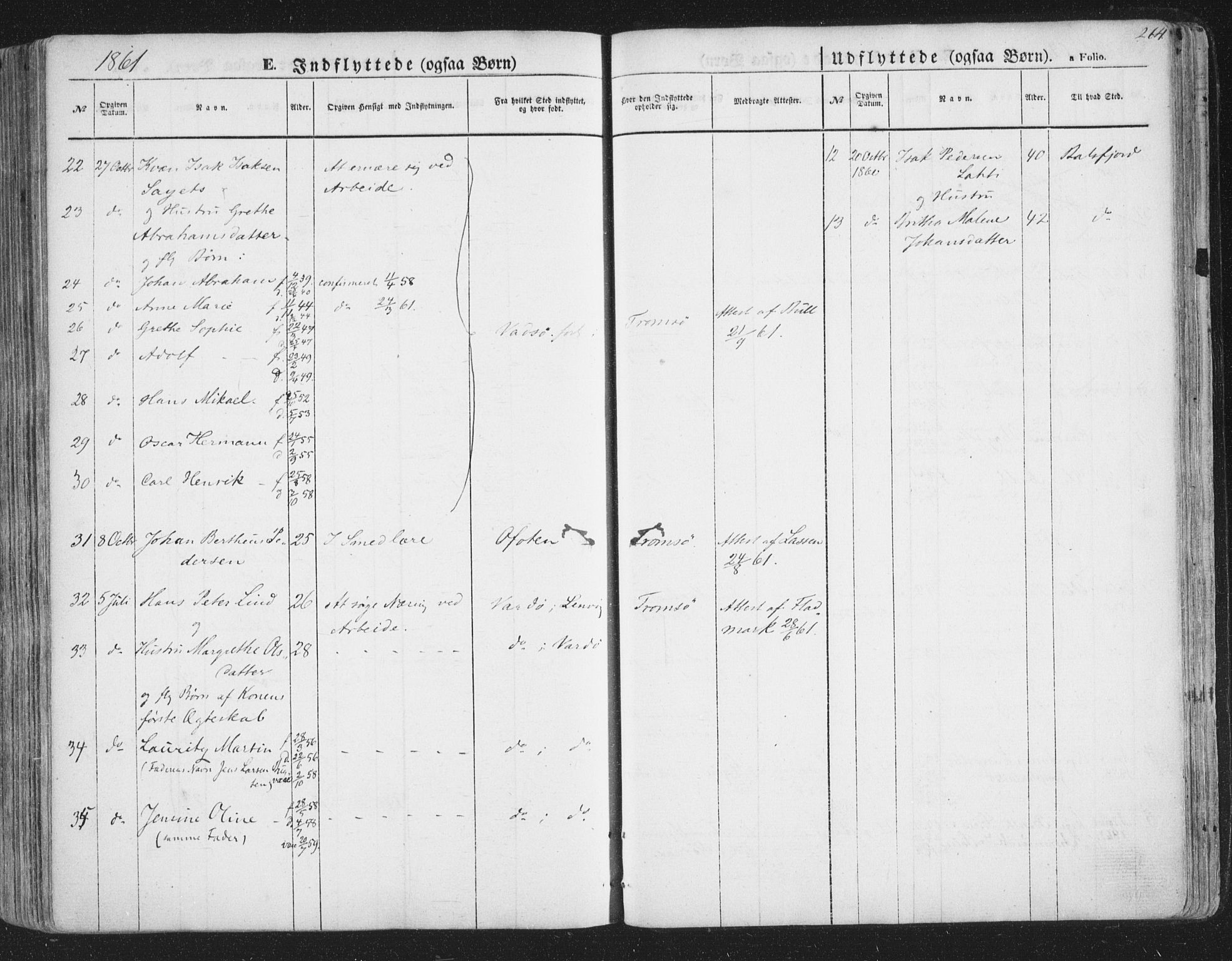 Tromsø sokneprestkontor/stiftsprosti/domprosti, AV/SATØ-S-1343/G/Ga/L0011kirke: Parish register (official) no. 11, 1856-1865, p. 264