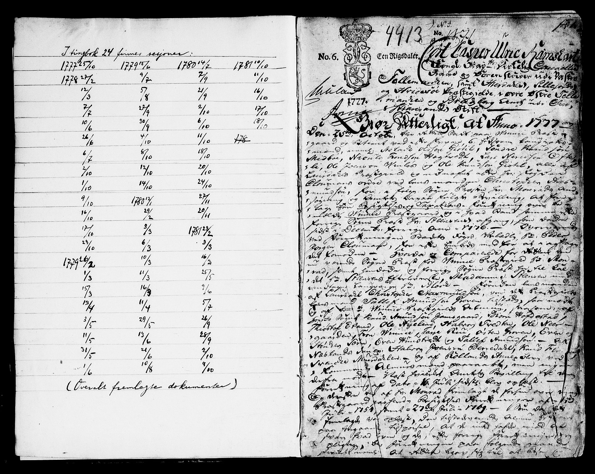 Vest-Telemark sorenskriveri, AV/SAKO-A-134/F/Fa/L0037: Tingbok, 1777-1781, p. 1