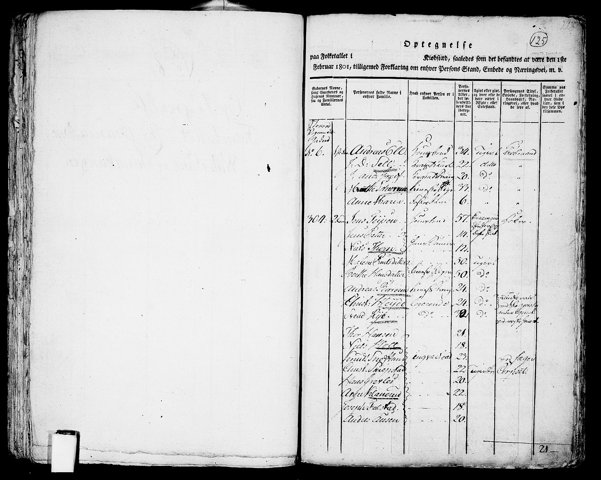 RA, 1801 census for 0301 Kristiania, 1801, p. 124b-125a
