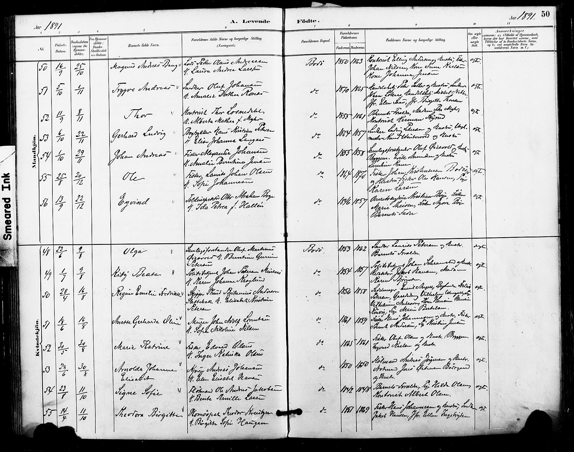 Ministerialprotokoller, klokkerbøker og fødselsregistre - Nordland, AV/SAT-A-1459/801/L0010: Parish register (official) no. 801A10, 1888-1899, p. 50