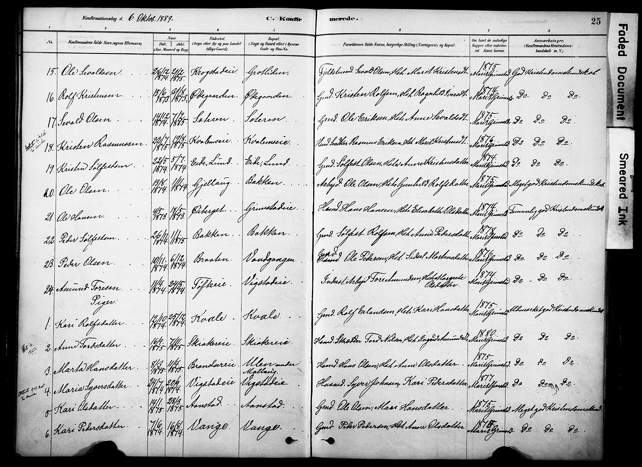 Skjåk prestekontor, SAH/PREST-072/H/Ha/Haa/L0002: Parish register (official) no. 2, 1878-1907, p. 25