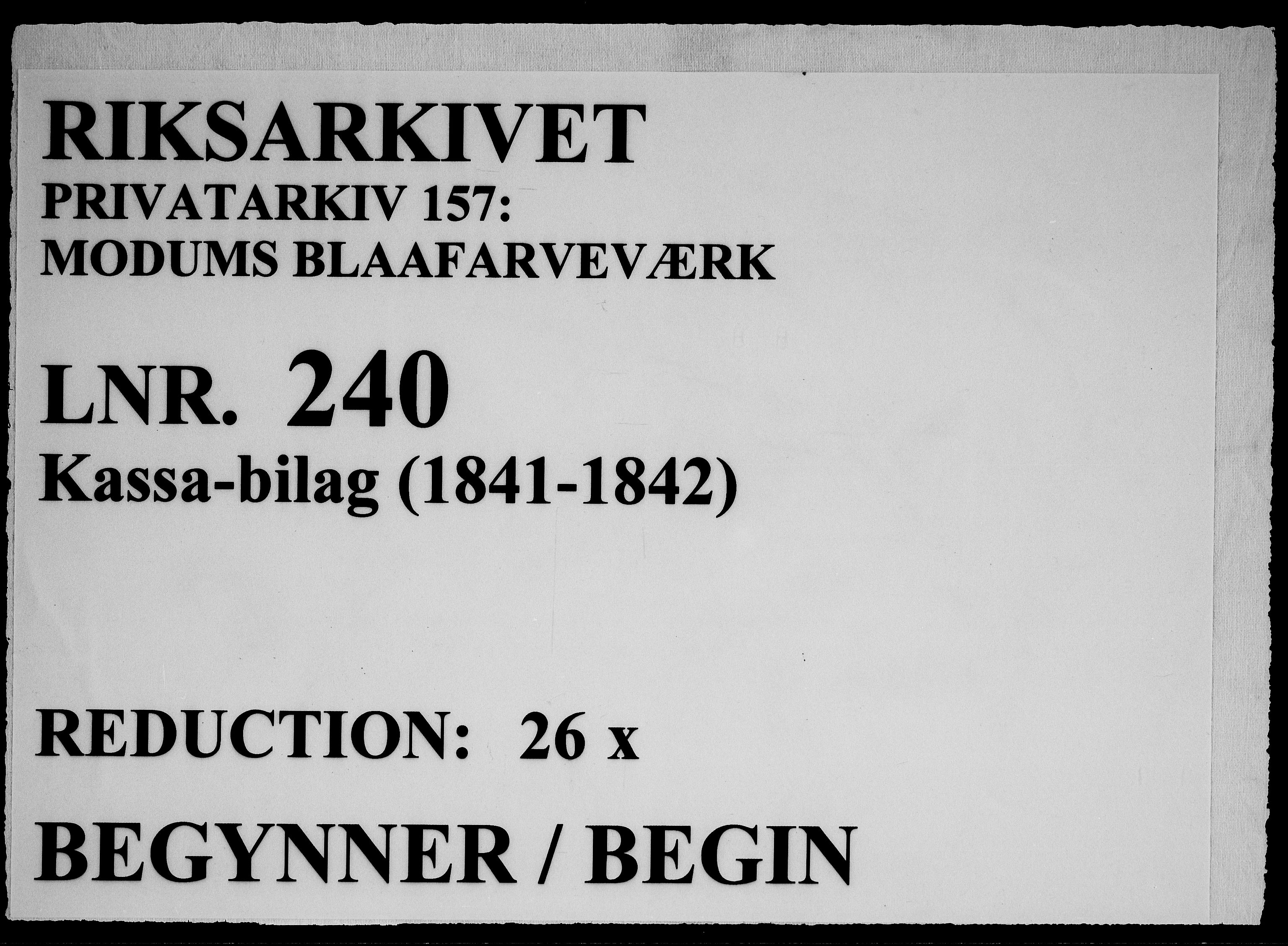 Modums Blaafarveværk, RA/PA-0157/G/Gd/Gdc/L0240/0001: -- / Kassa-bilag, 1841-1842, p. 1