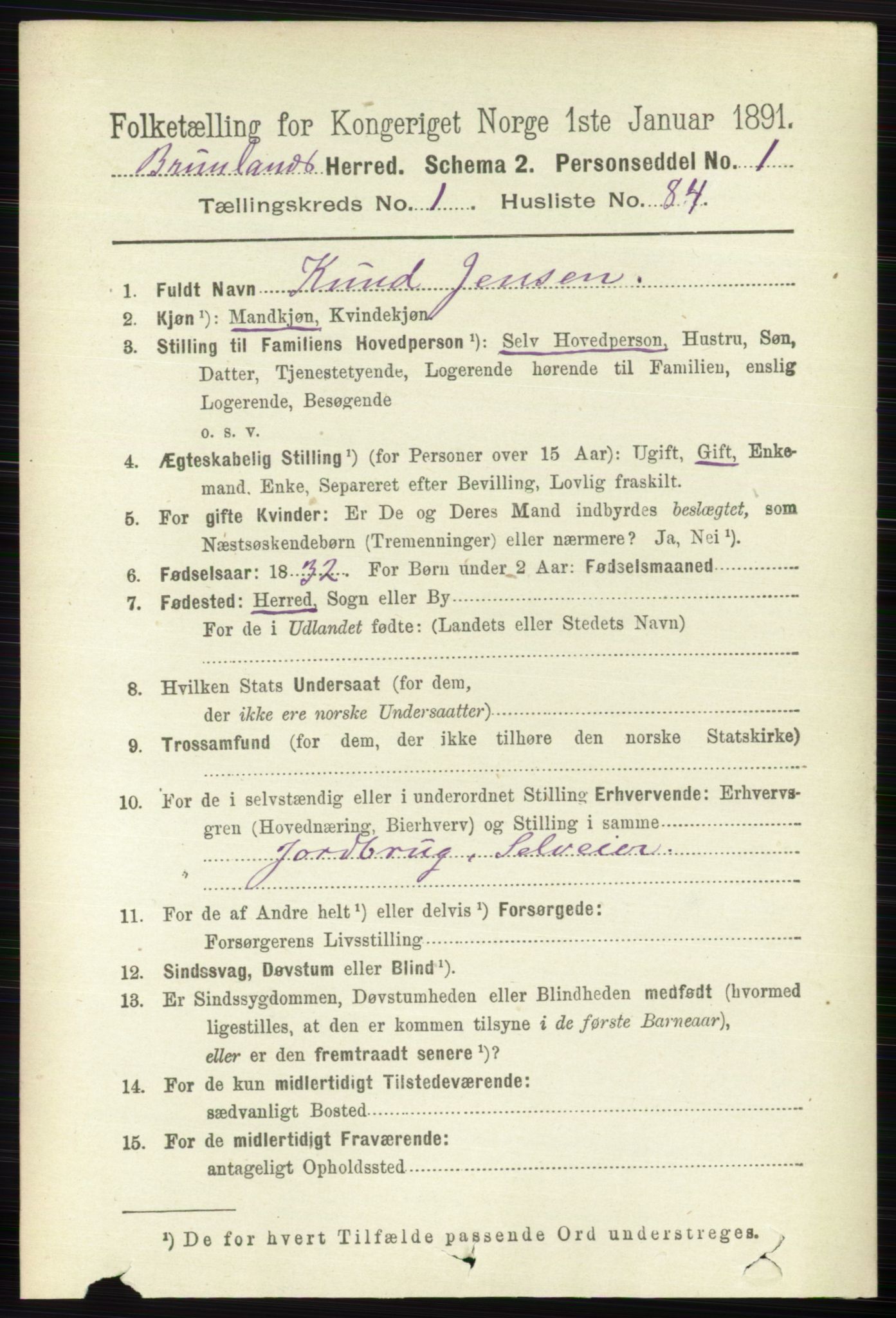 RA, 1891 census for 0726 Brunlanes, 1891, p. 593