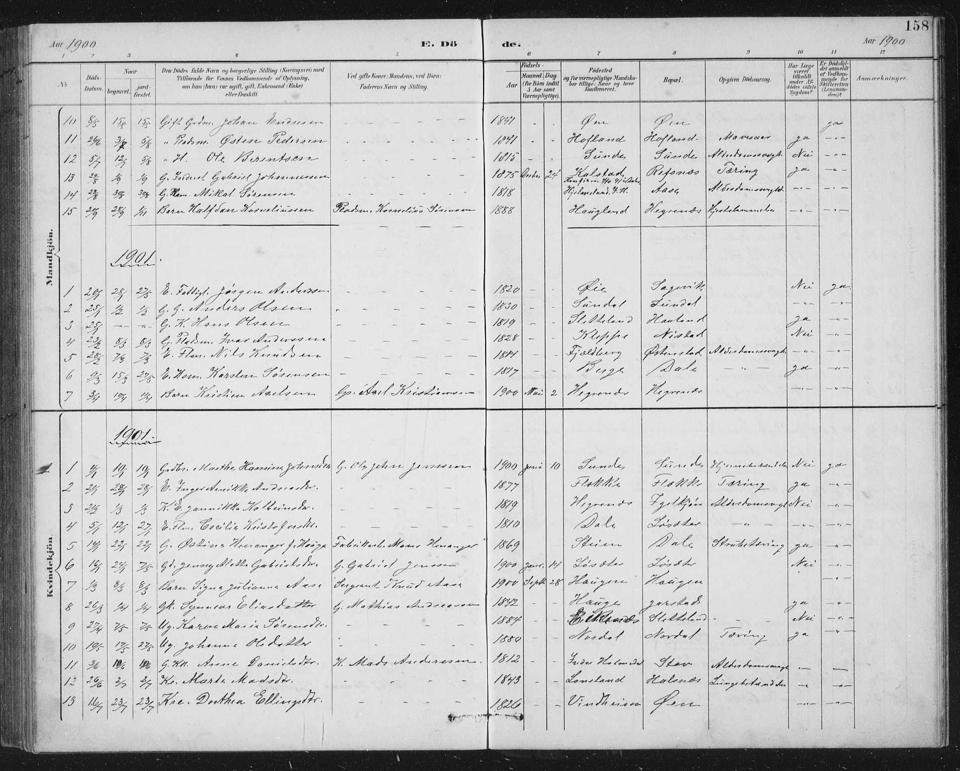 Fjaler sokneprestembete, SAB/A-79801/H/Hab/Habc/L0003: Parish register (copy) no. C 3, 1894-1917, p. 158