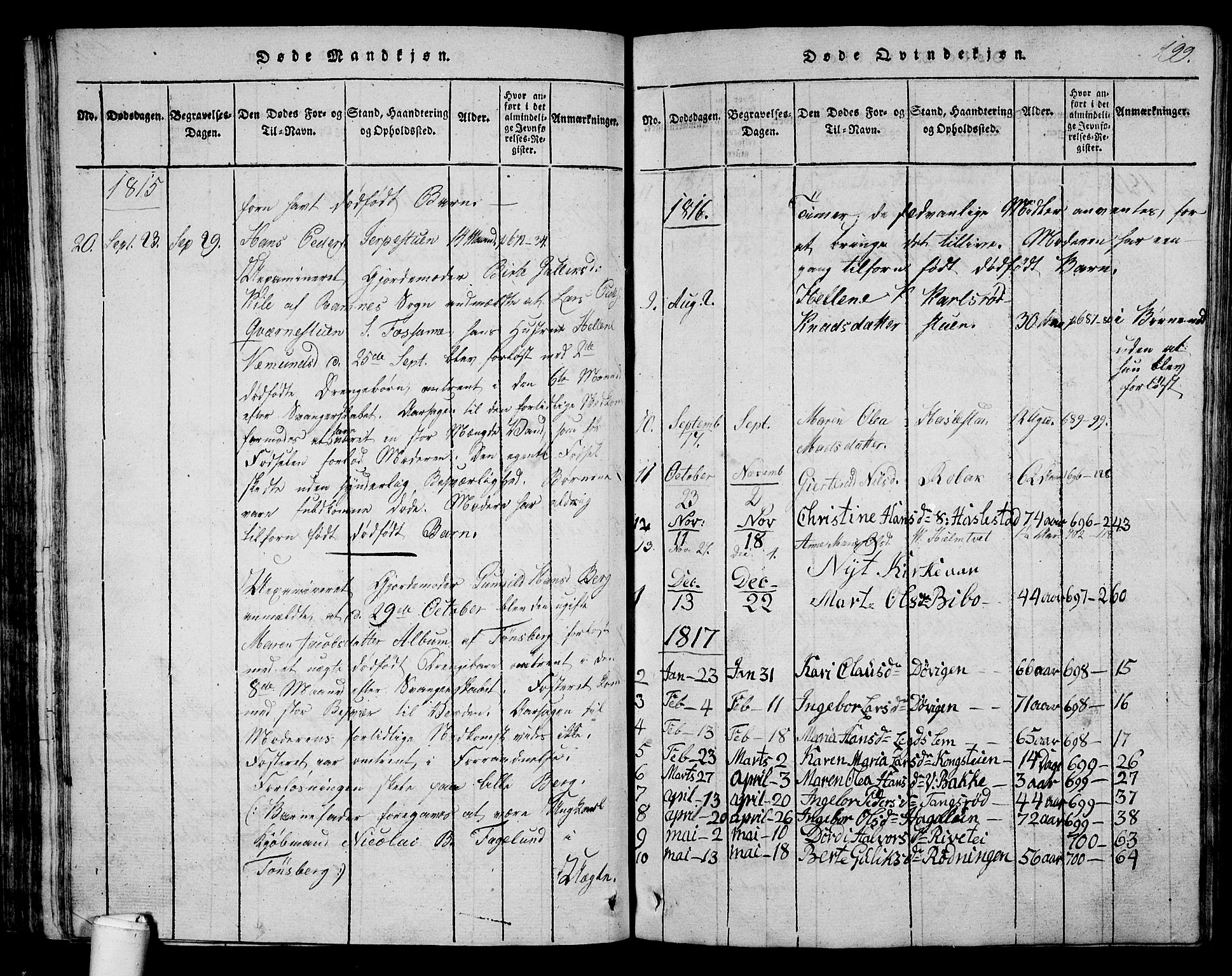 Våle kirkebøker, SAKO/A-334/G/Ga/L0001: Parish register (copy) no. I 1, 1814-1824, p. 198-199