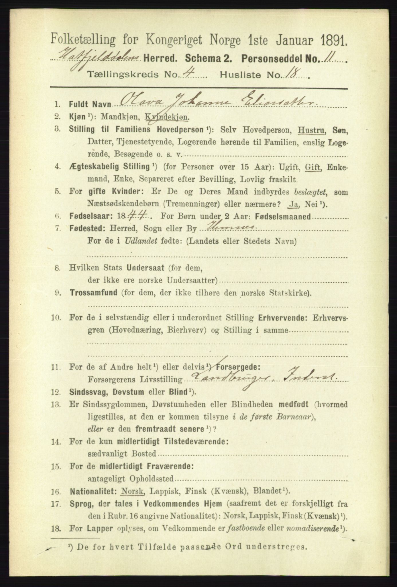 RA, 1891 census for 1826 Hattfjelldal, 1891, p. 1097