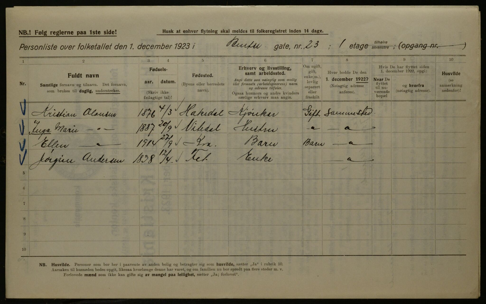 OBA, Municipal Census 1923 for Kristiania, 1923, p. 4520