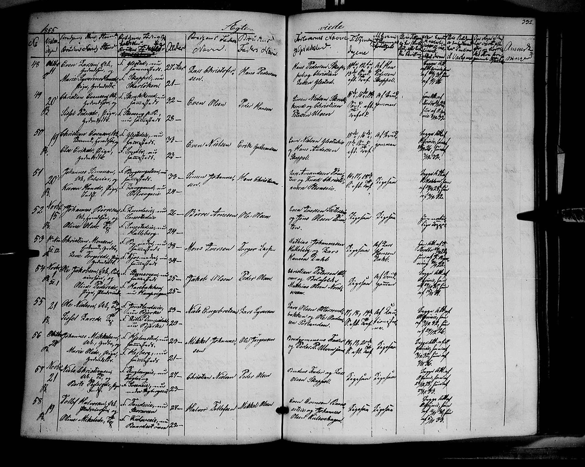 Ringsaker prestekontor, AV/SAH-PREST-014/K/Ka/L0009: Parish register (official) no. 9, 1850-1860, p. 332