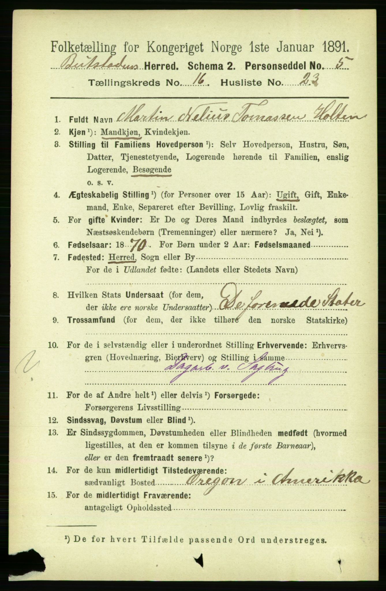 RA, 1891 census for 1727 Beitstad, 1891, p. 4319