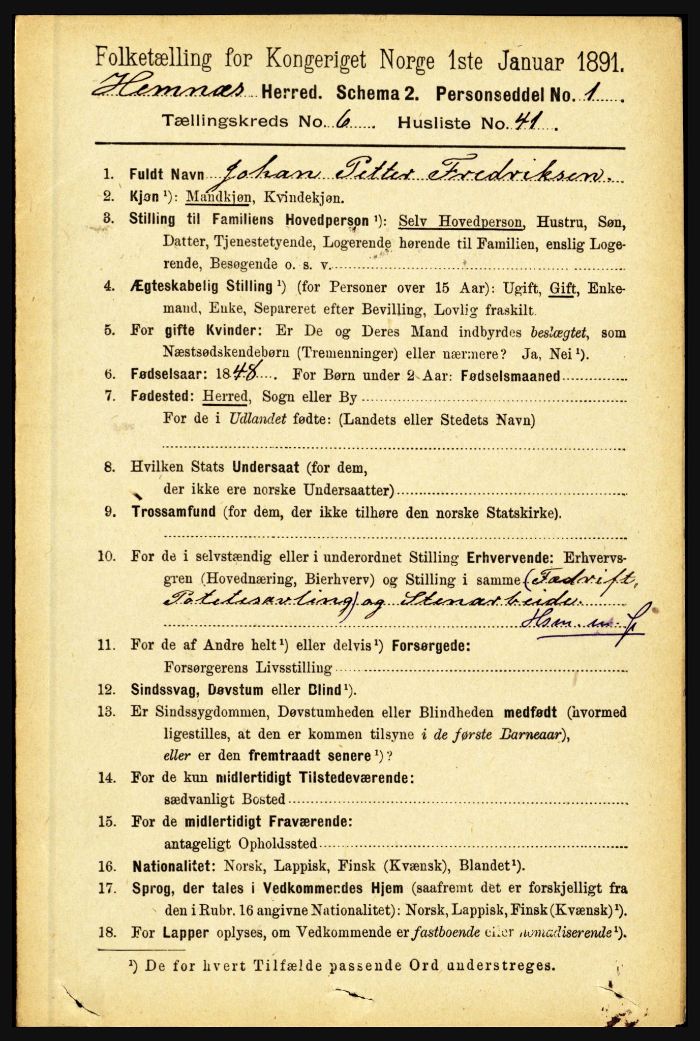 RA, 1891 census for 1832 Hemnes, 1891, p. 3195