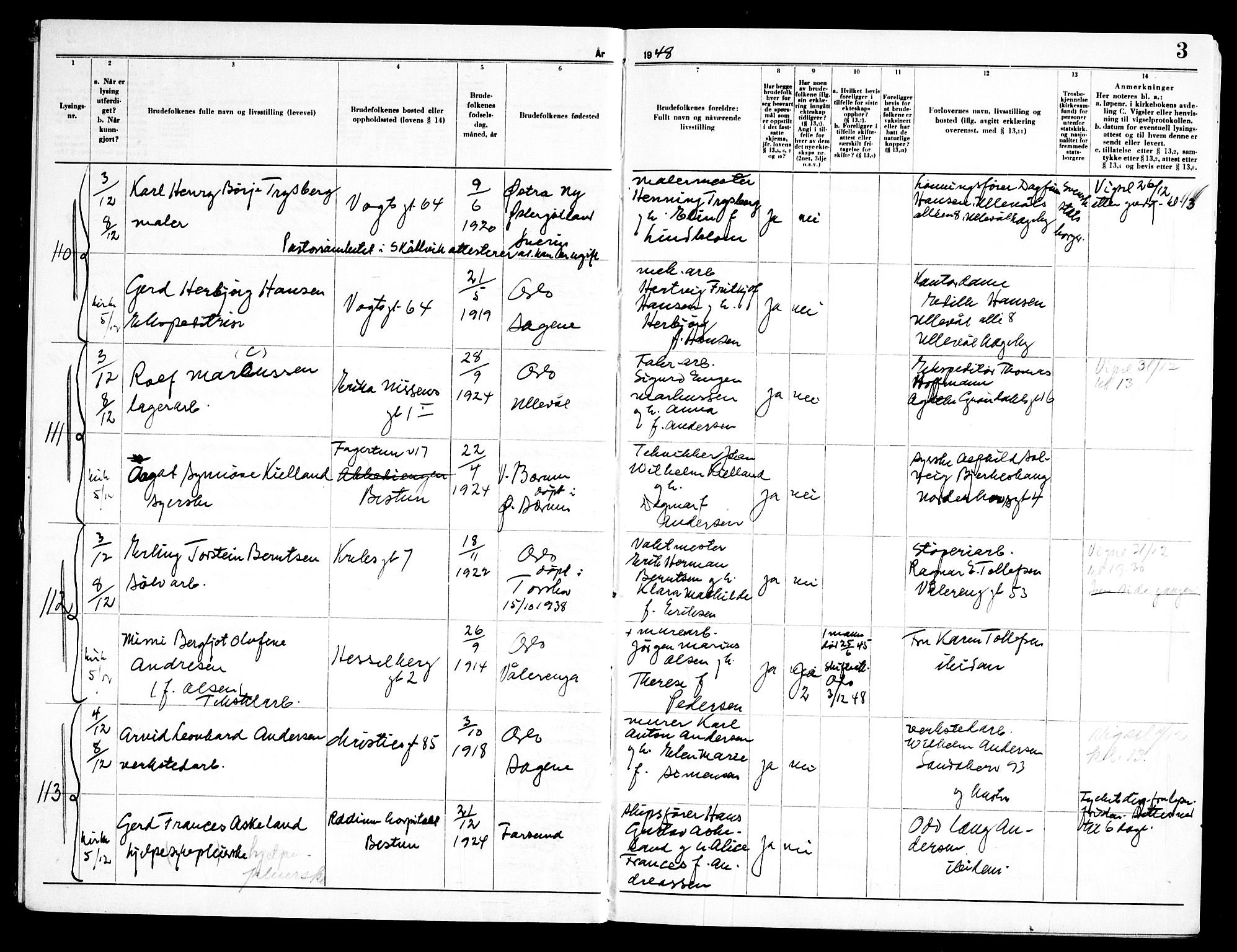 Torshov prestekontor Kirkebøker, AV/SAO-A-10238a/H/Ha/L0004: Banns register no. 4, 1948-1951, p. 3