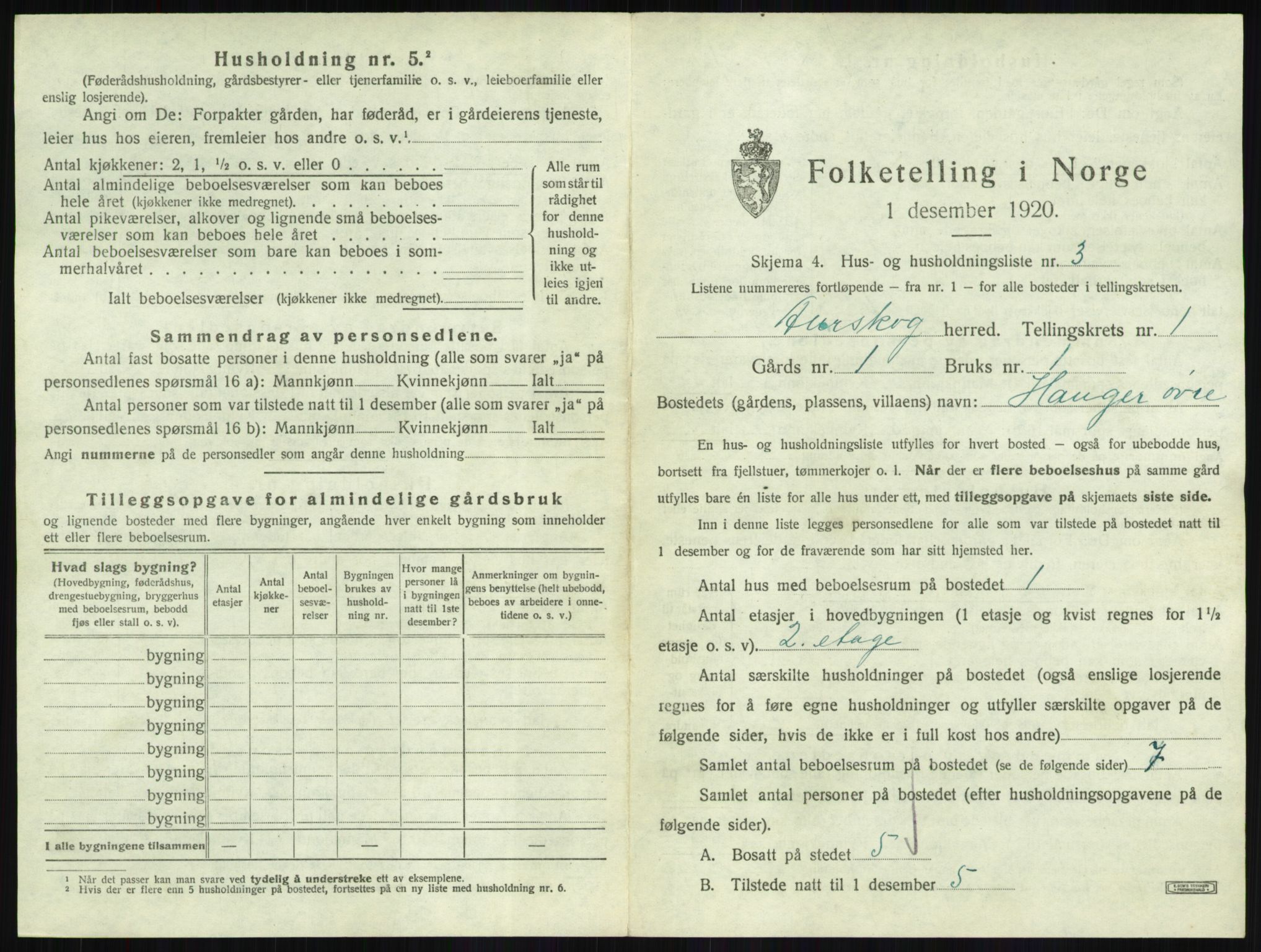 SAO, 1920 census for Aurskog, 1920, p. 32